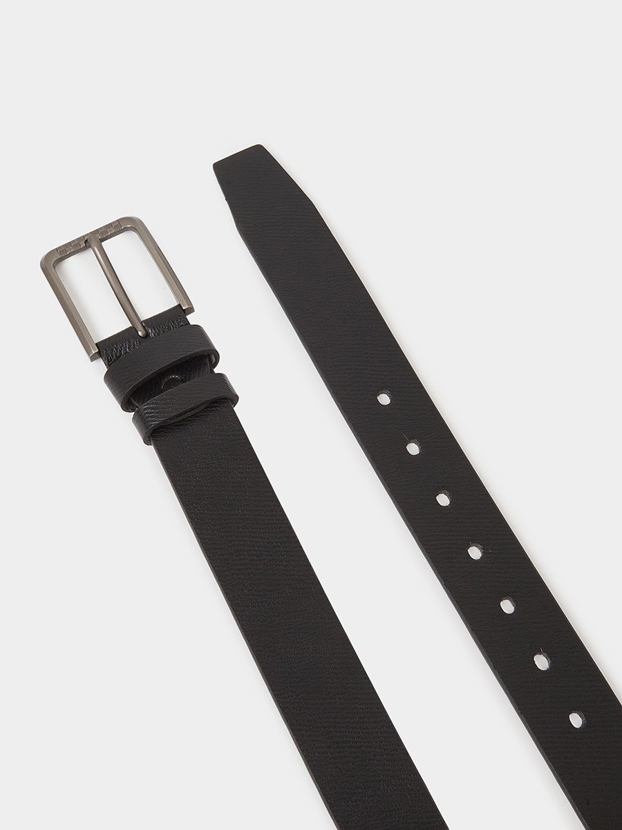 Black Solid Faux Leather Belt with Gunmetal Buckle