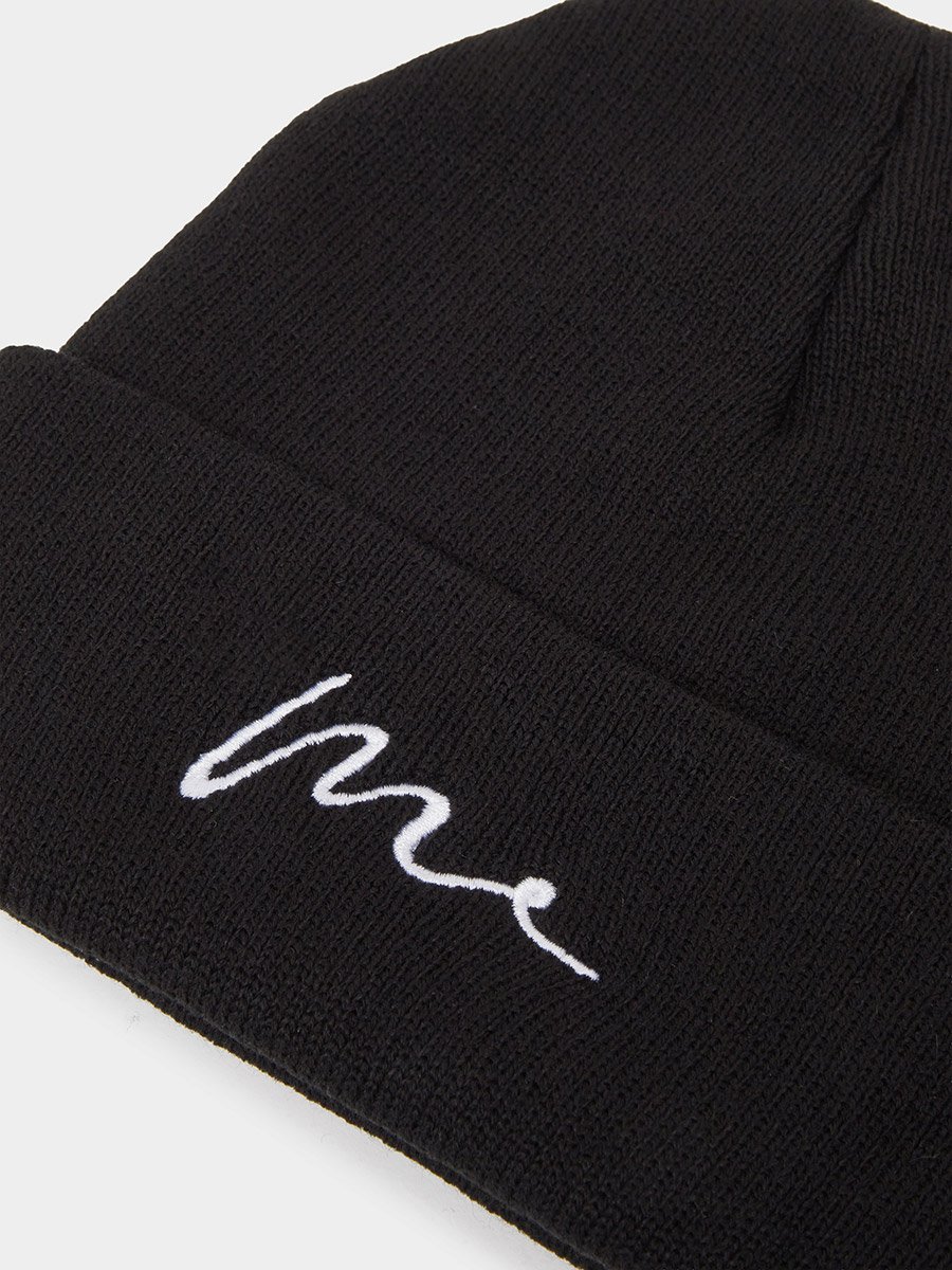 Black Embroidered Cotton Beanie