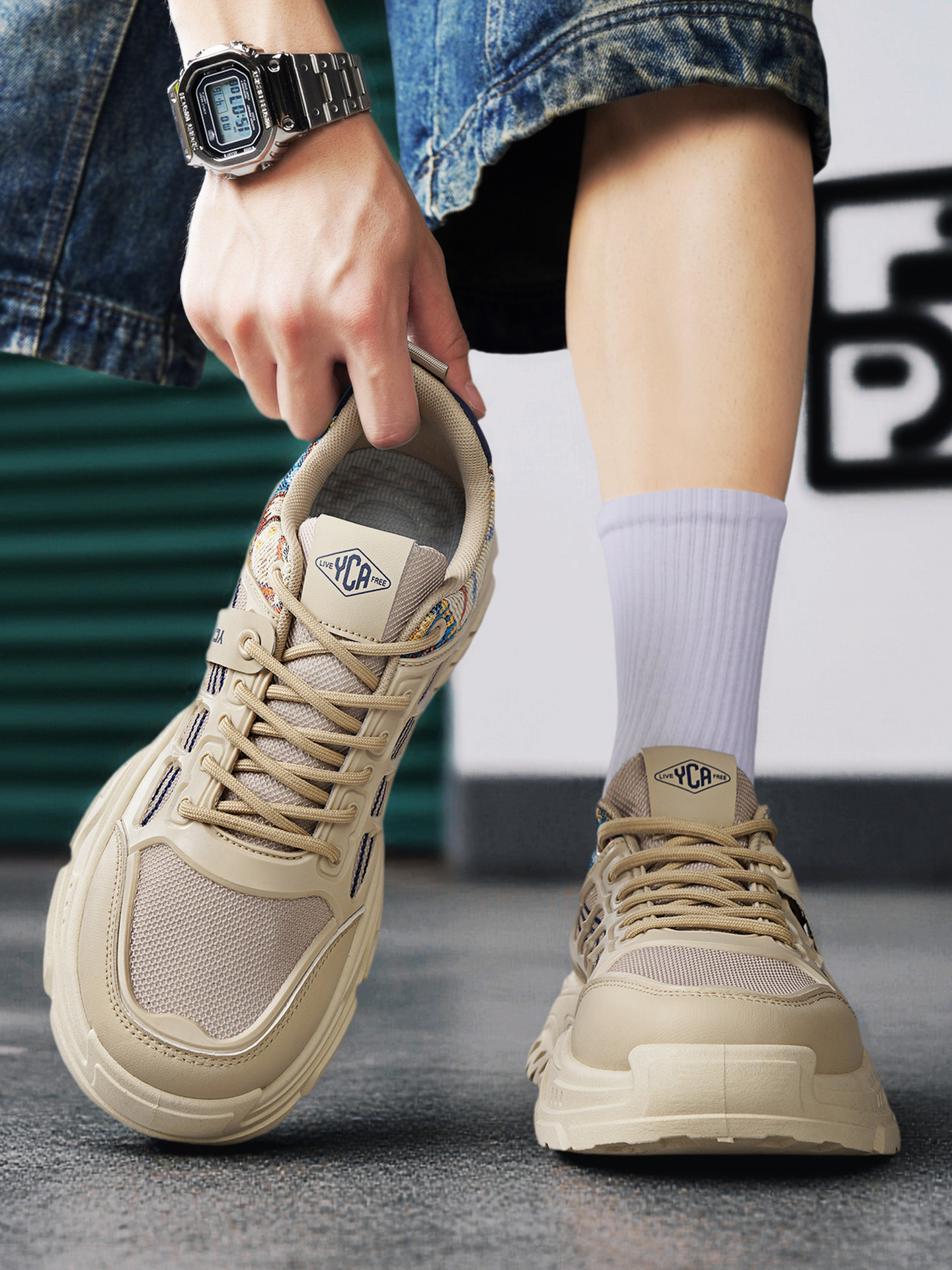 Khaki Breathable Mesh Sport Sneakers