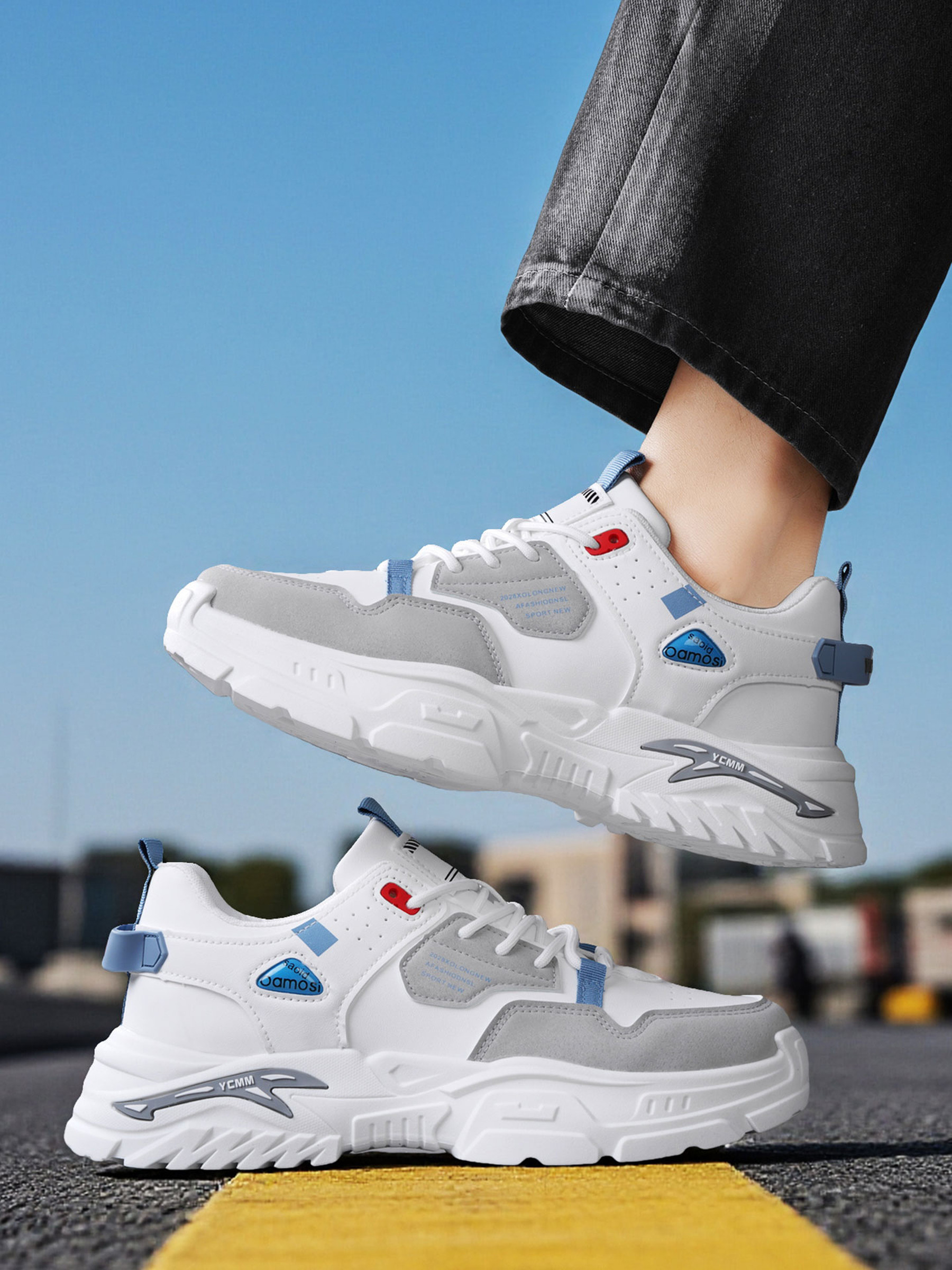 Men PU Lace-Up Sports Sneakers