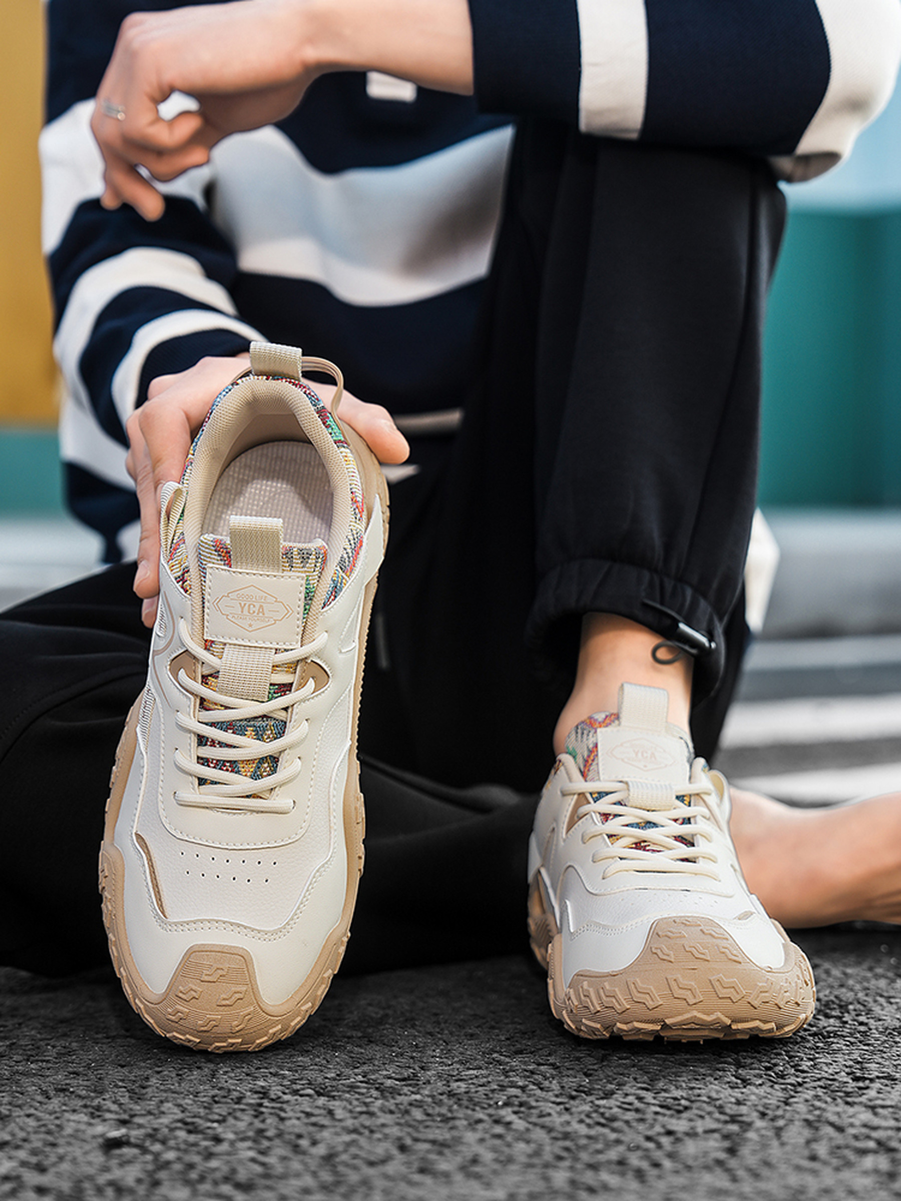 Khaki Men Sports Sneakers with Lace-Up