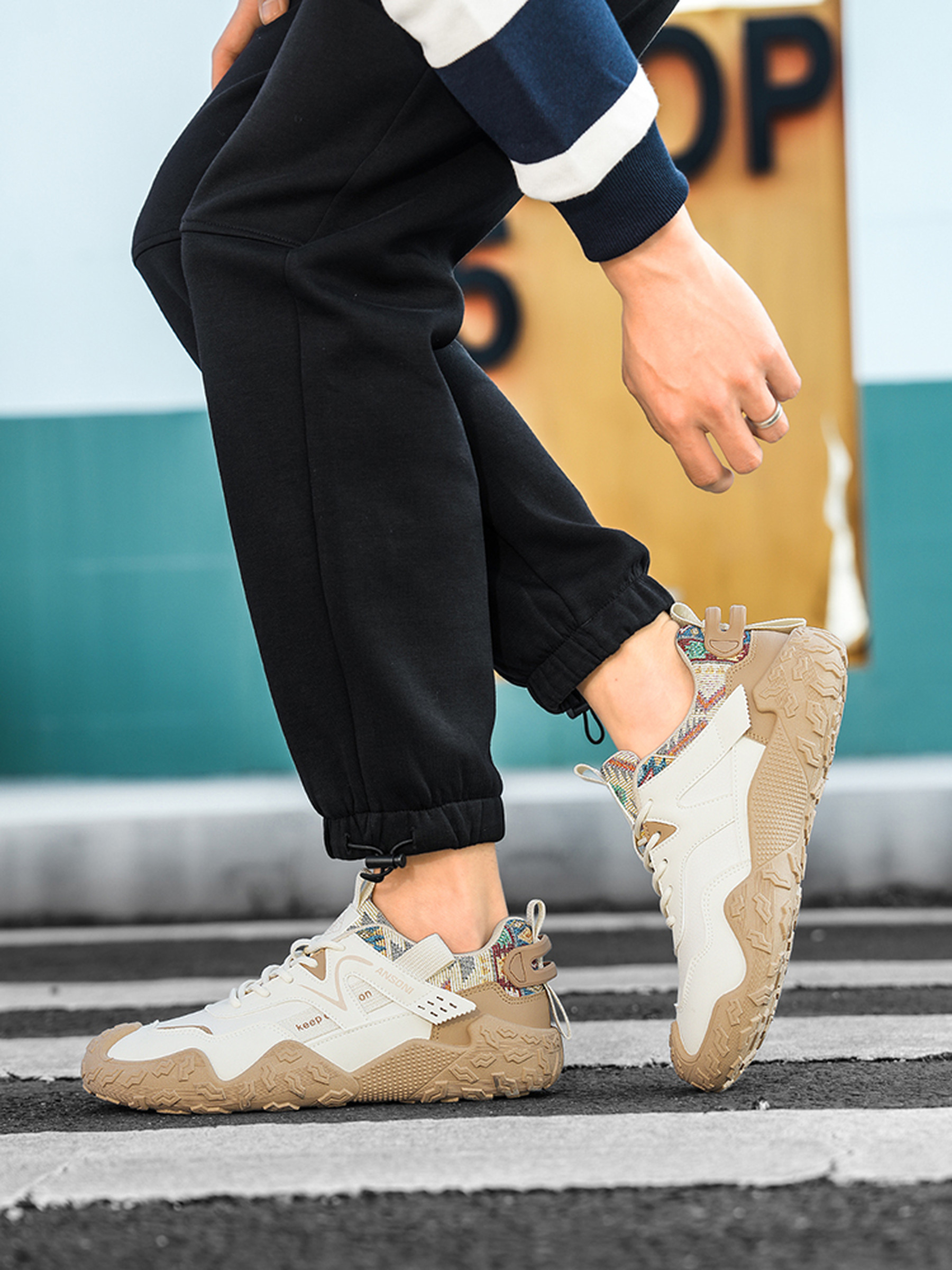 Khaki Men Sports Sneakers with Lace-Up