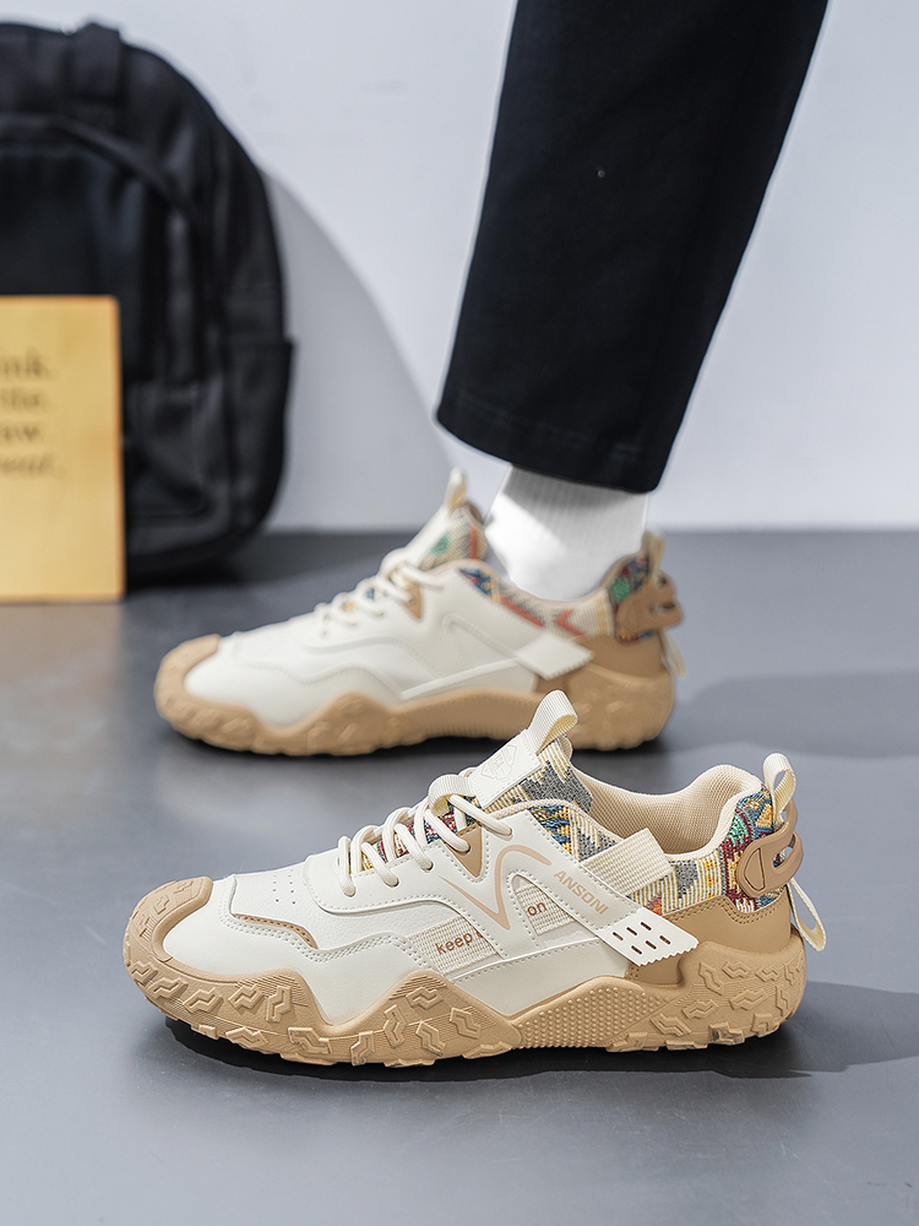 Khaki Men Sports Sneakers with Lace-Up