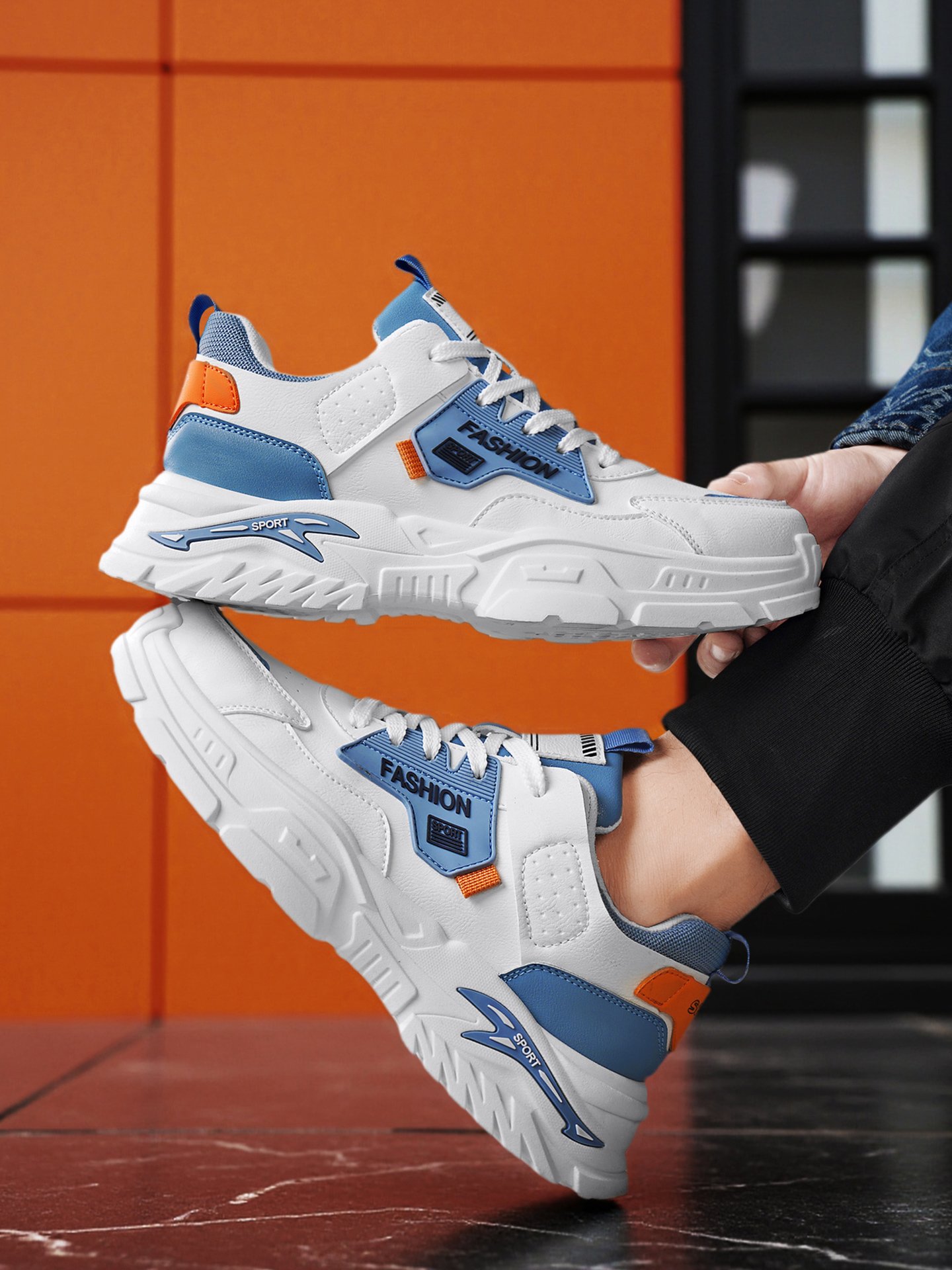 Men PU Lace-Up Sports Sneakers