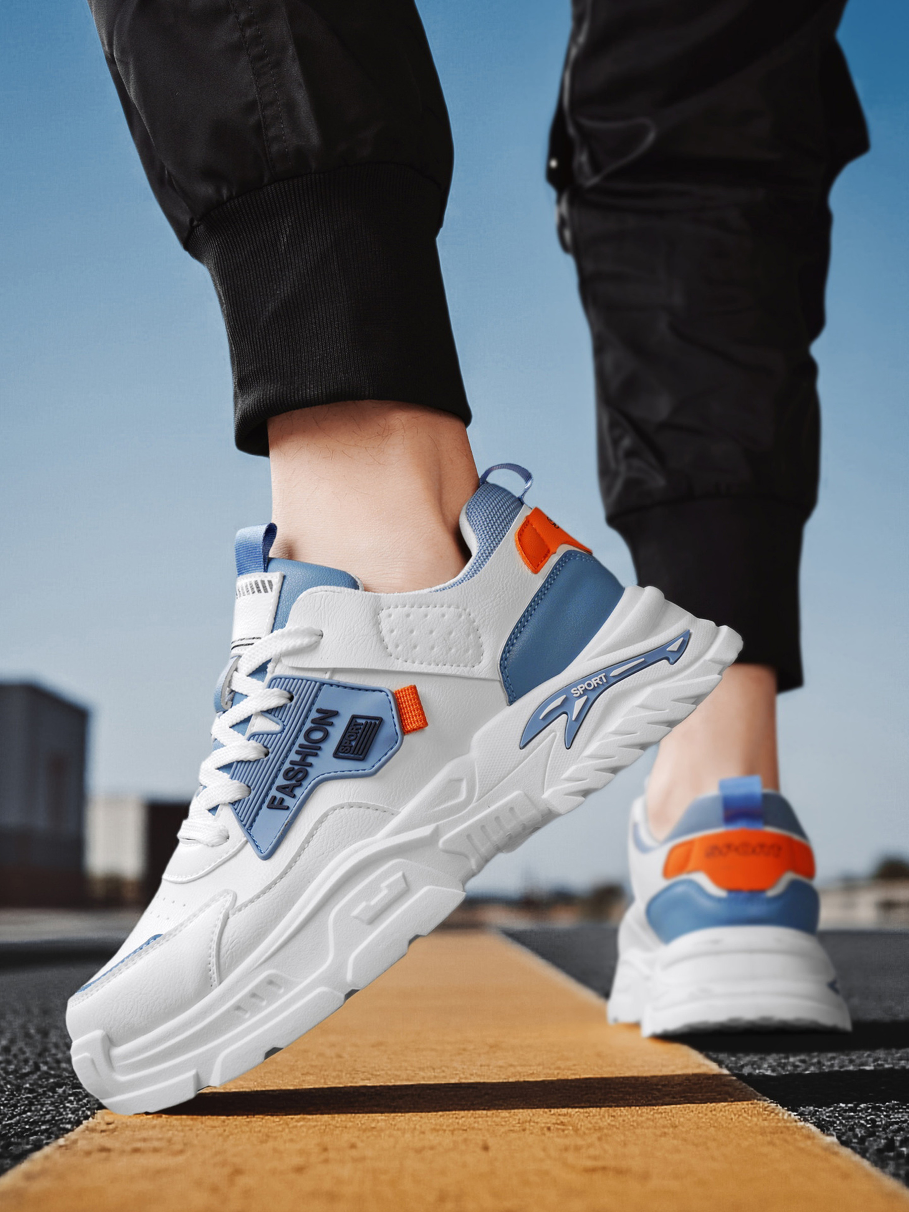 Men PU Lace-Up Sports Sneakers