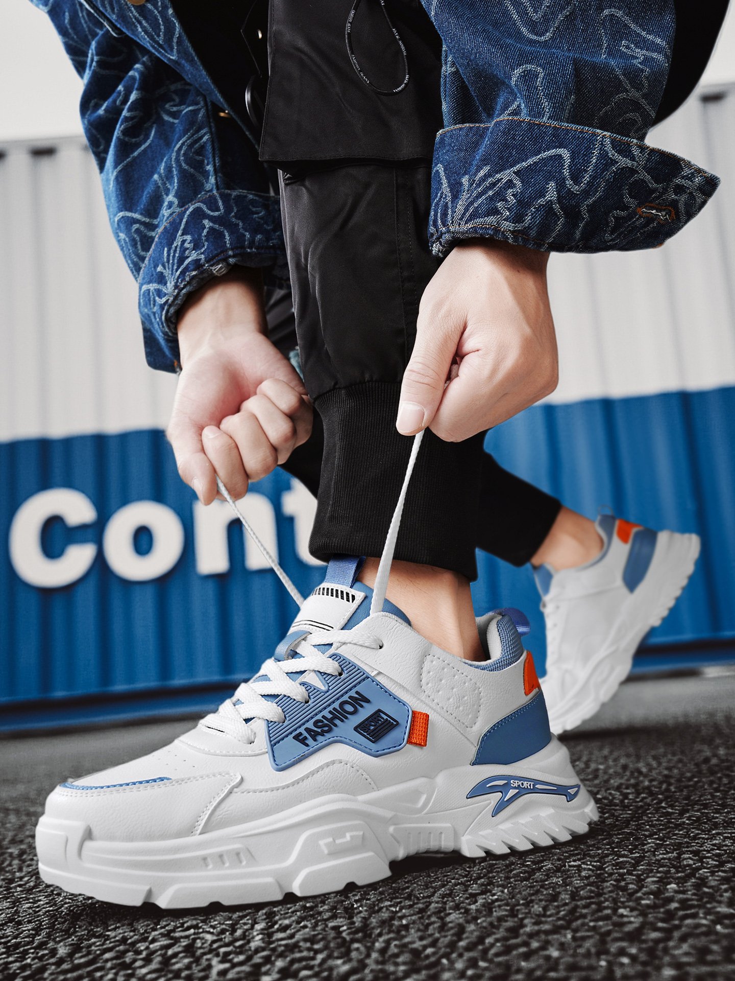 Men PU Lace-Up Sports Sneakers