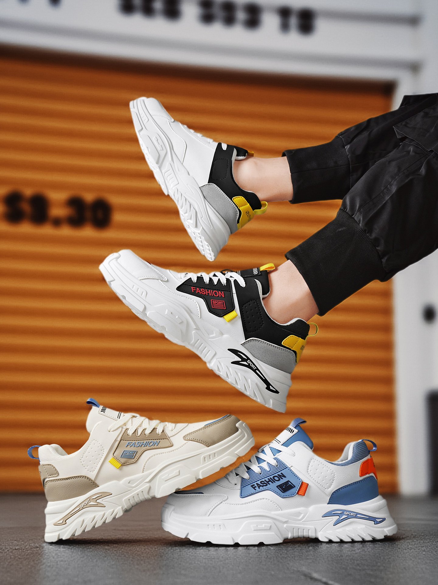 Men PU Lace-Up Sports Sneakers