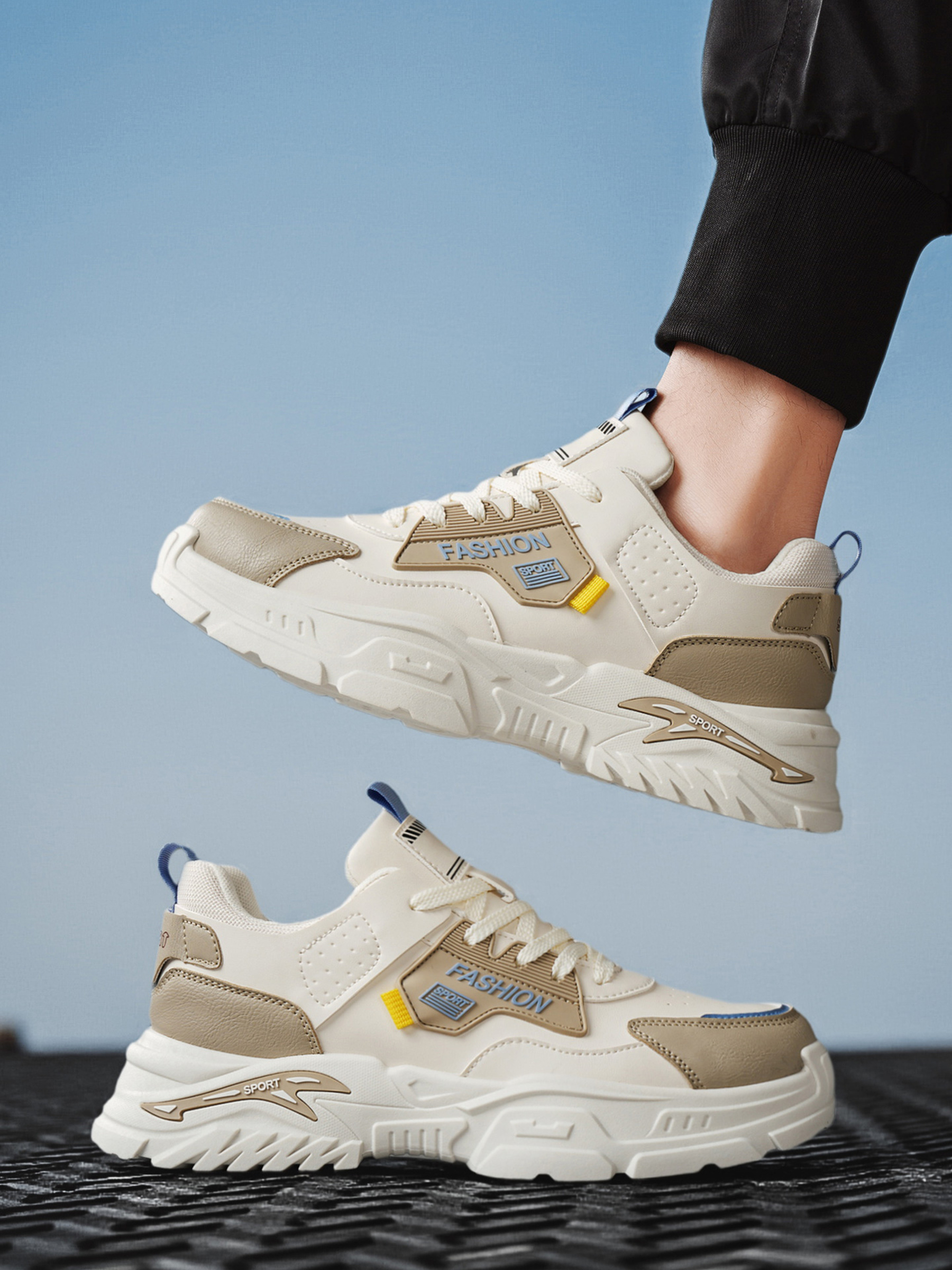 Men PU Lace-Up Sports Sneakers