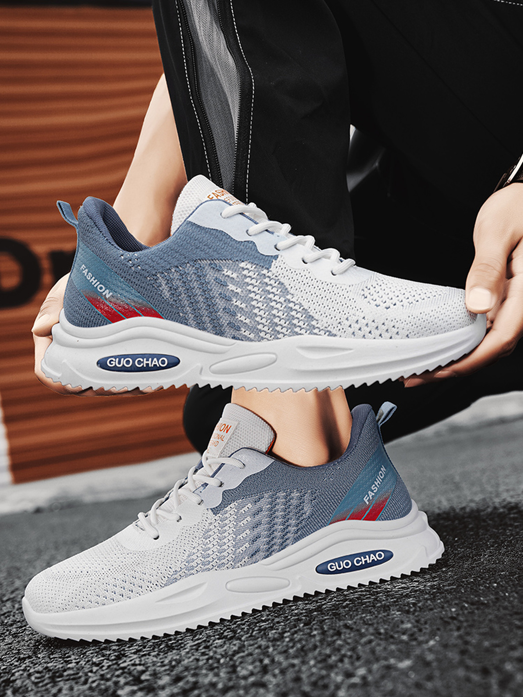 Light Blue Flyknit Sports Sneakers