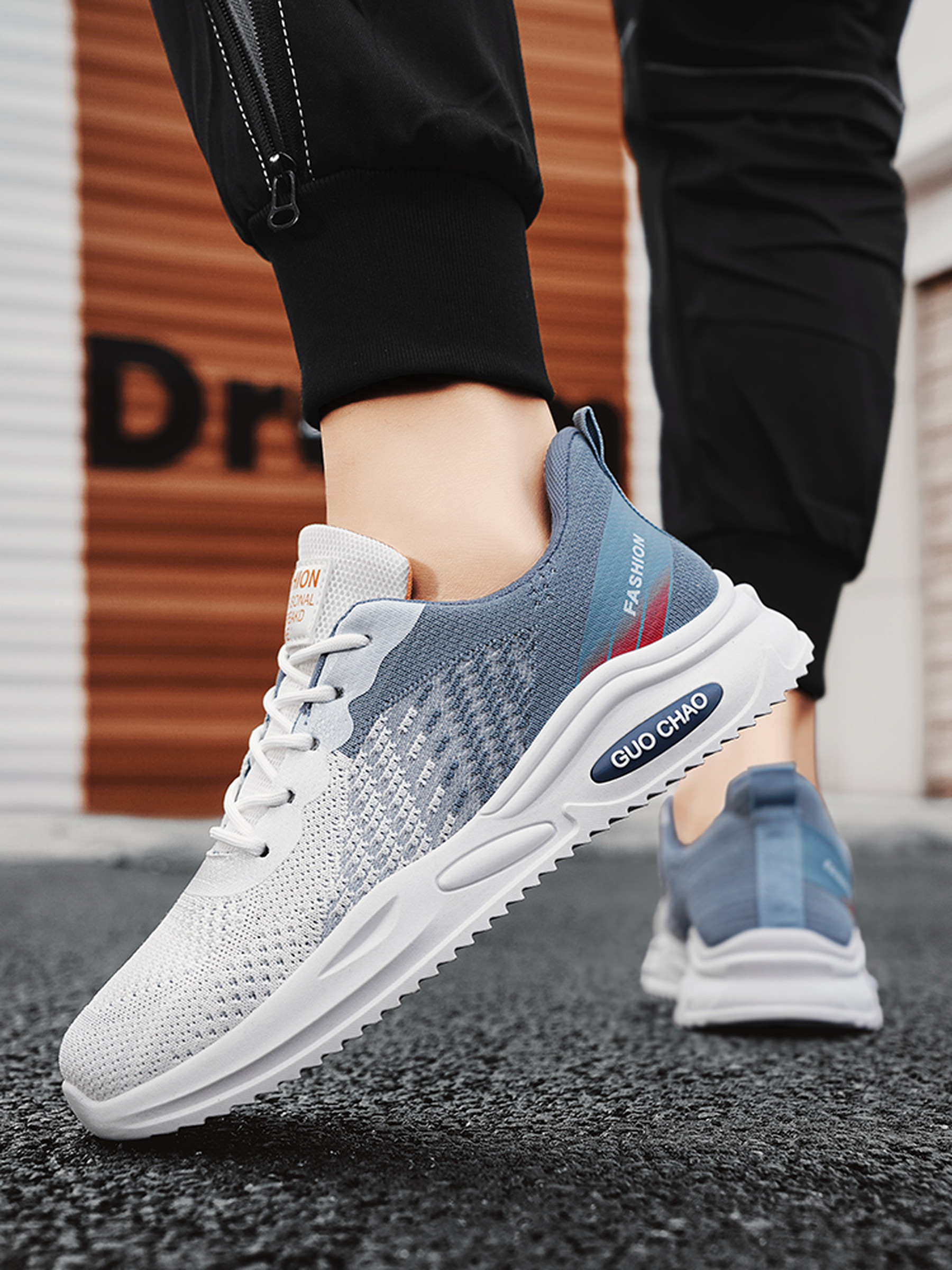Light Blue Flyknit Sports Sneakers