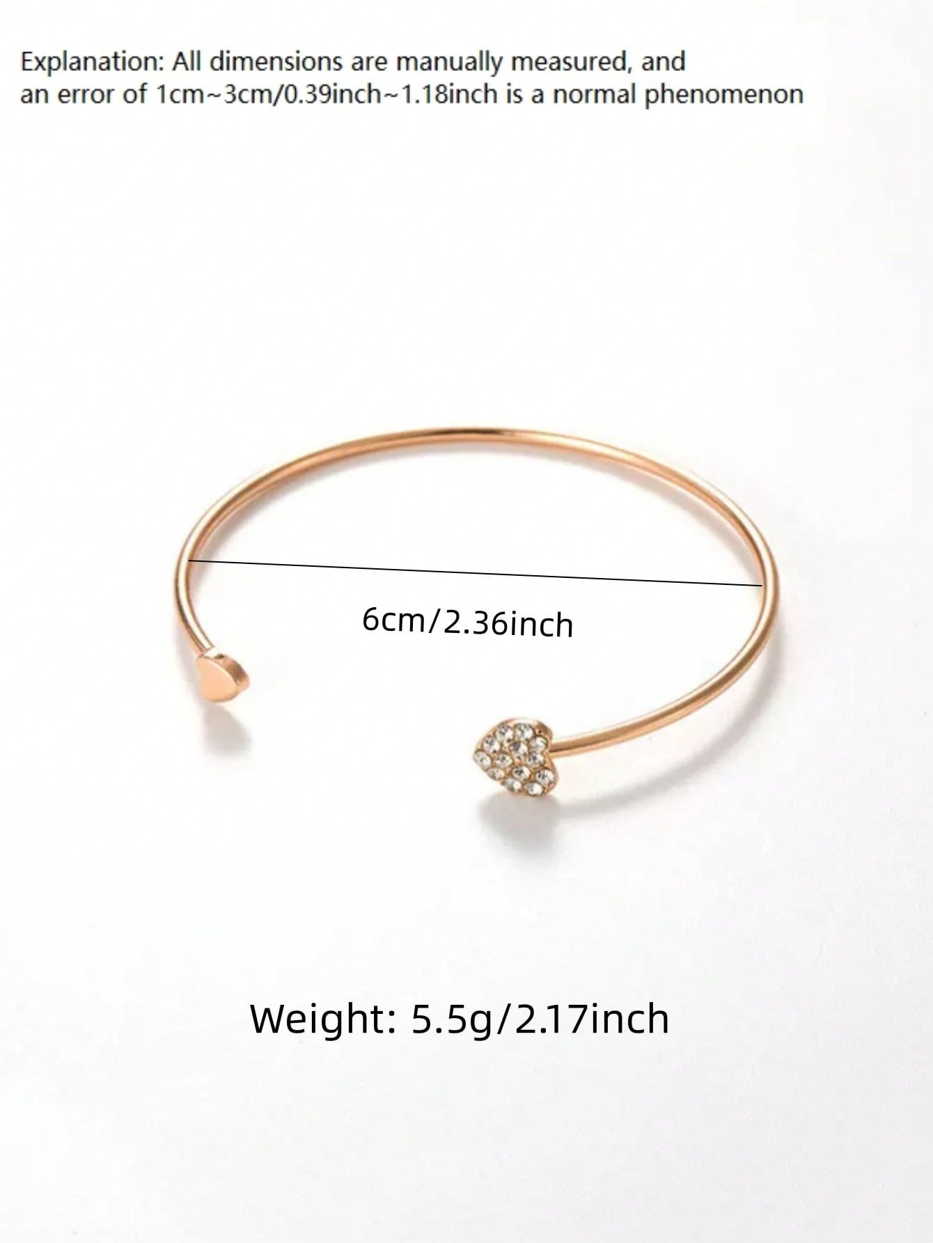 Gold Heart Bangle Bracelet with Rhinestones - Casual Wear.