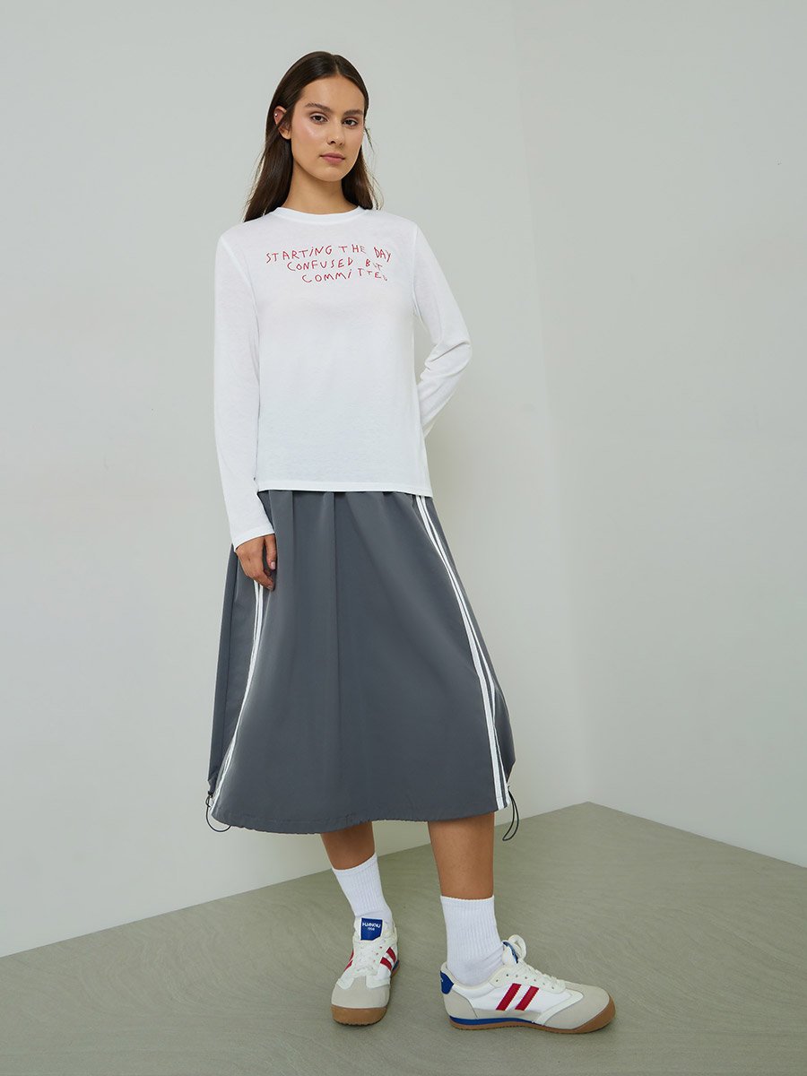 White Slogan Print Long Sleeves Regular Fit T-Shirt