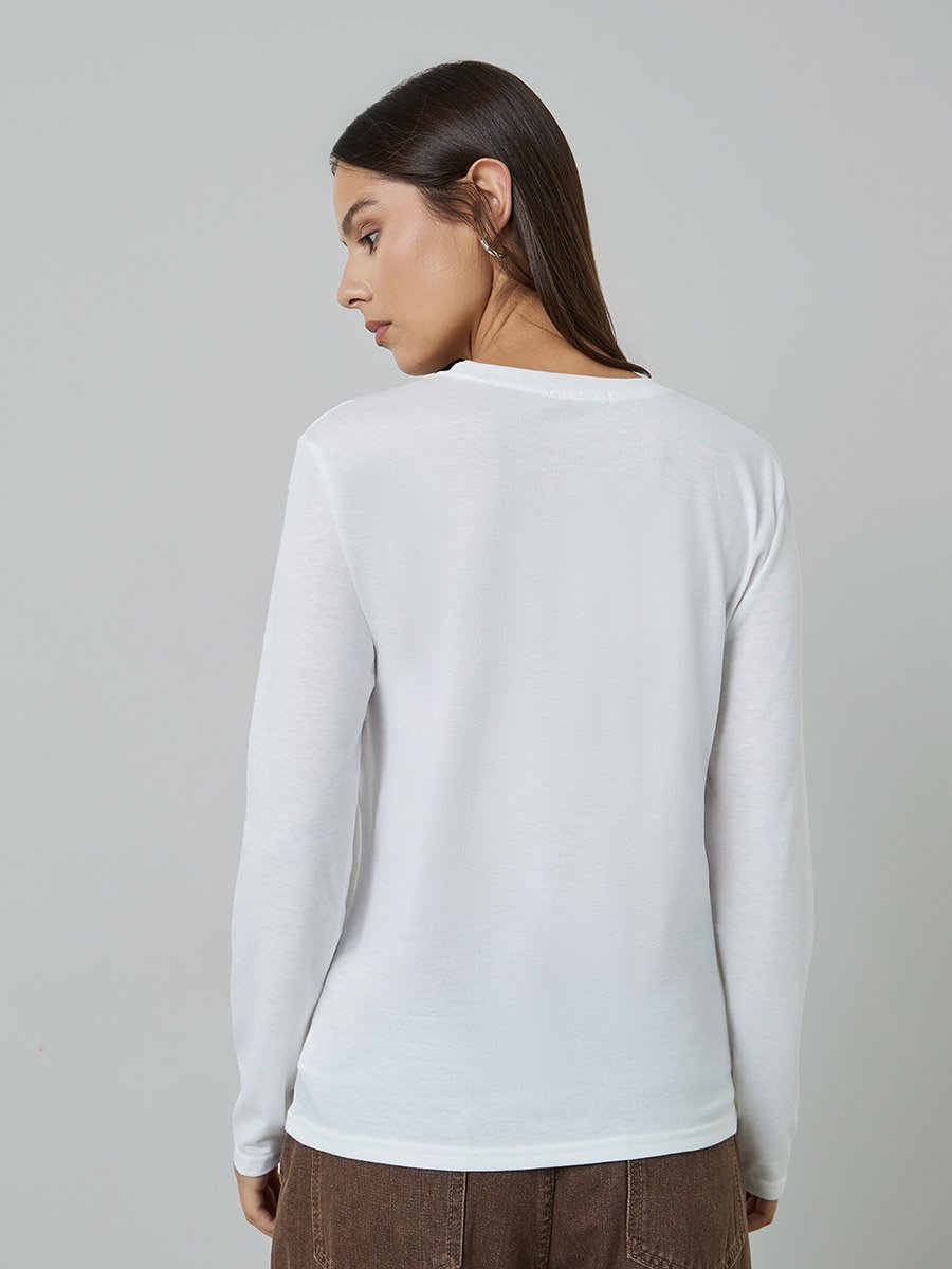 White Slogan Print Long Sleeves Regular Fit T-Shirt