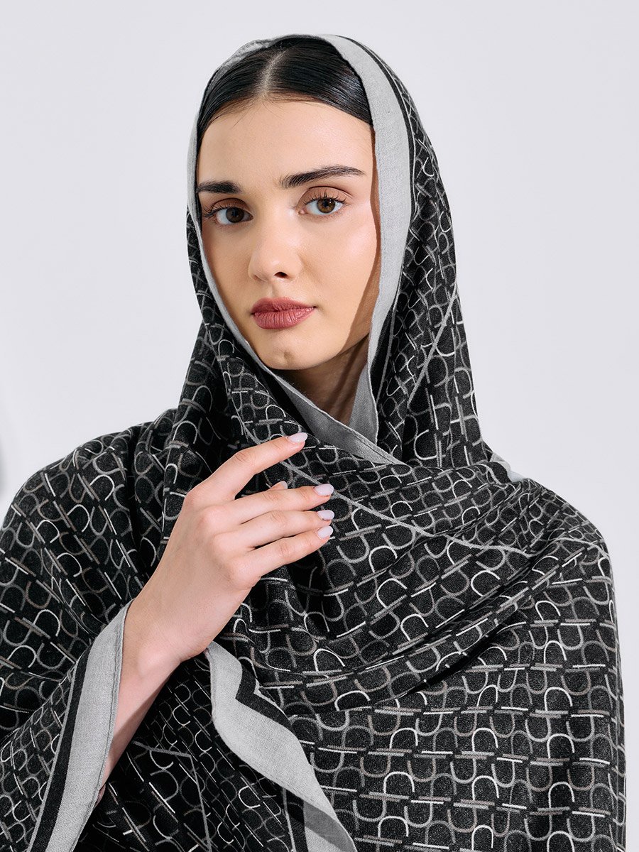 حجاب بطبعة كاملة ونمط حافة 85*180 سم أسود
