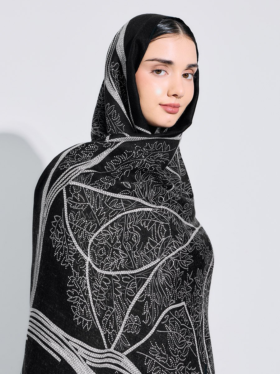 حجاب بطبعة كاملة 85*180 سم أسود