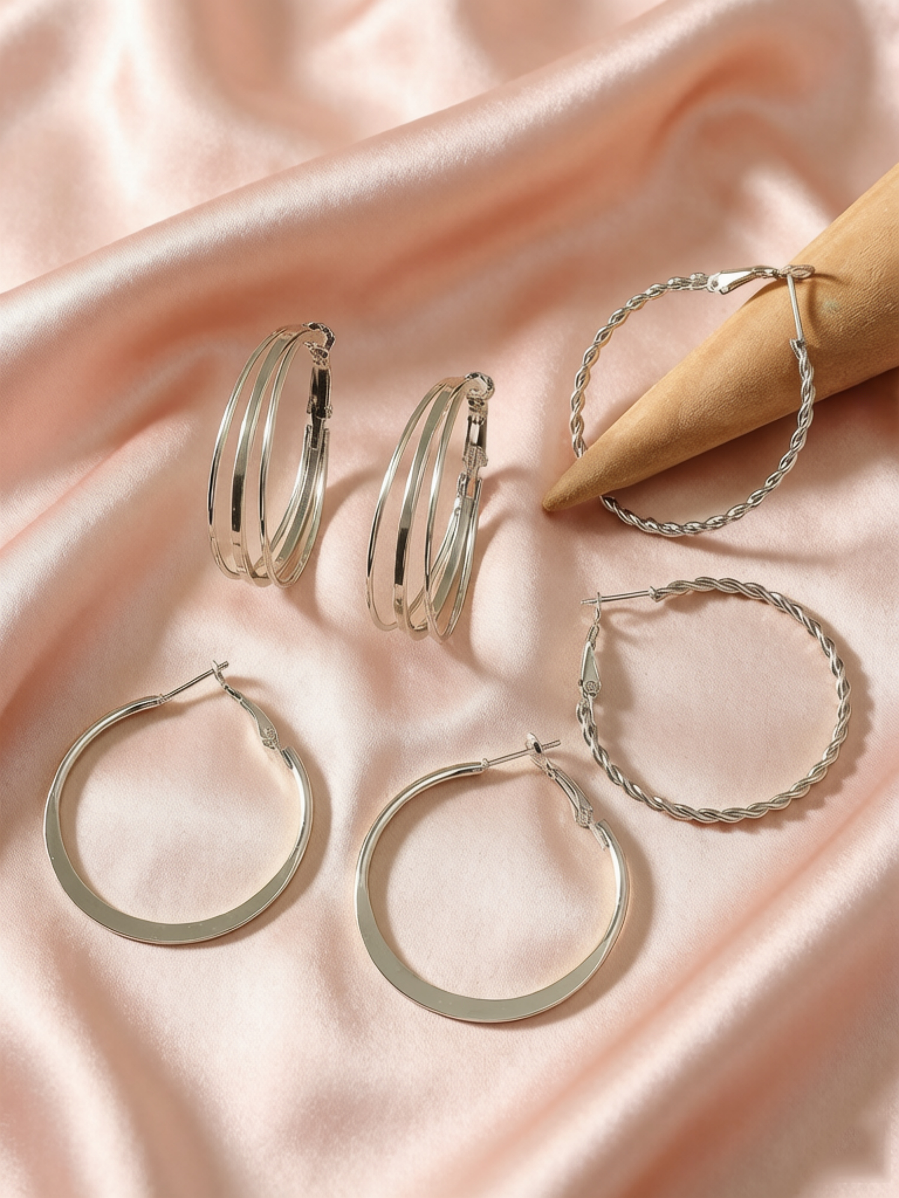 Silver Hoop Earrings Set for Casual Wear.
