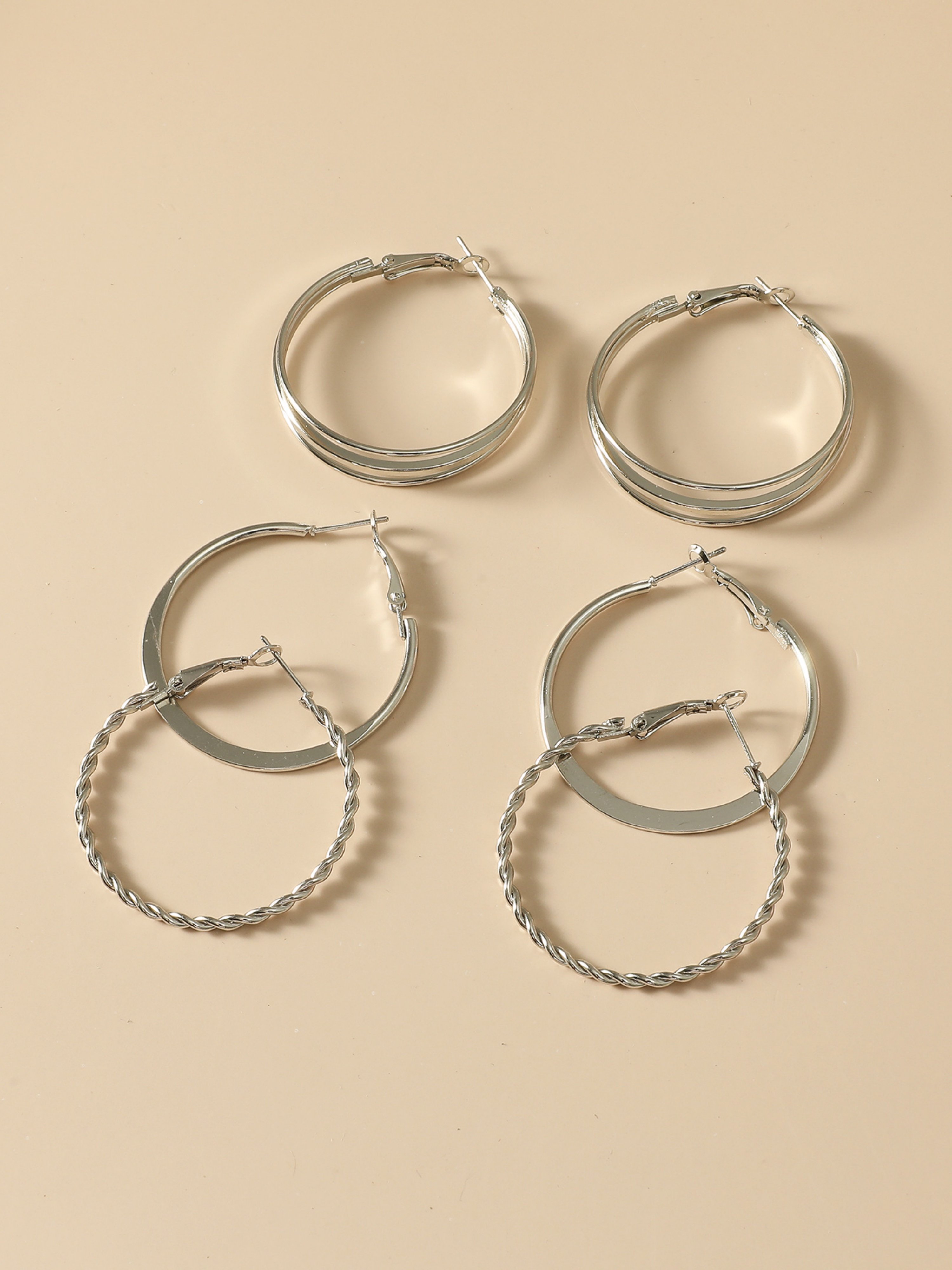 Silver Hoop Earrings Set for Casual Wear.