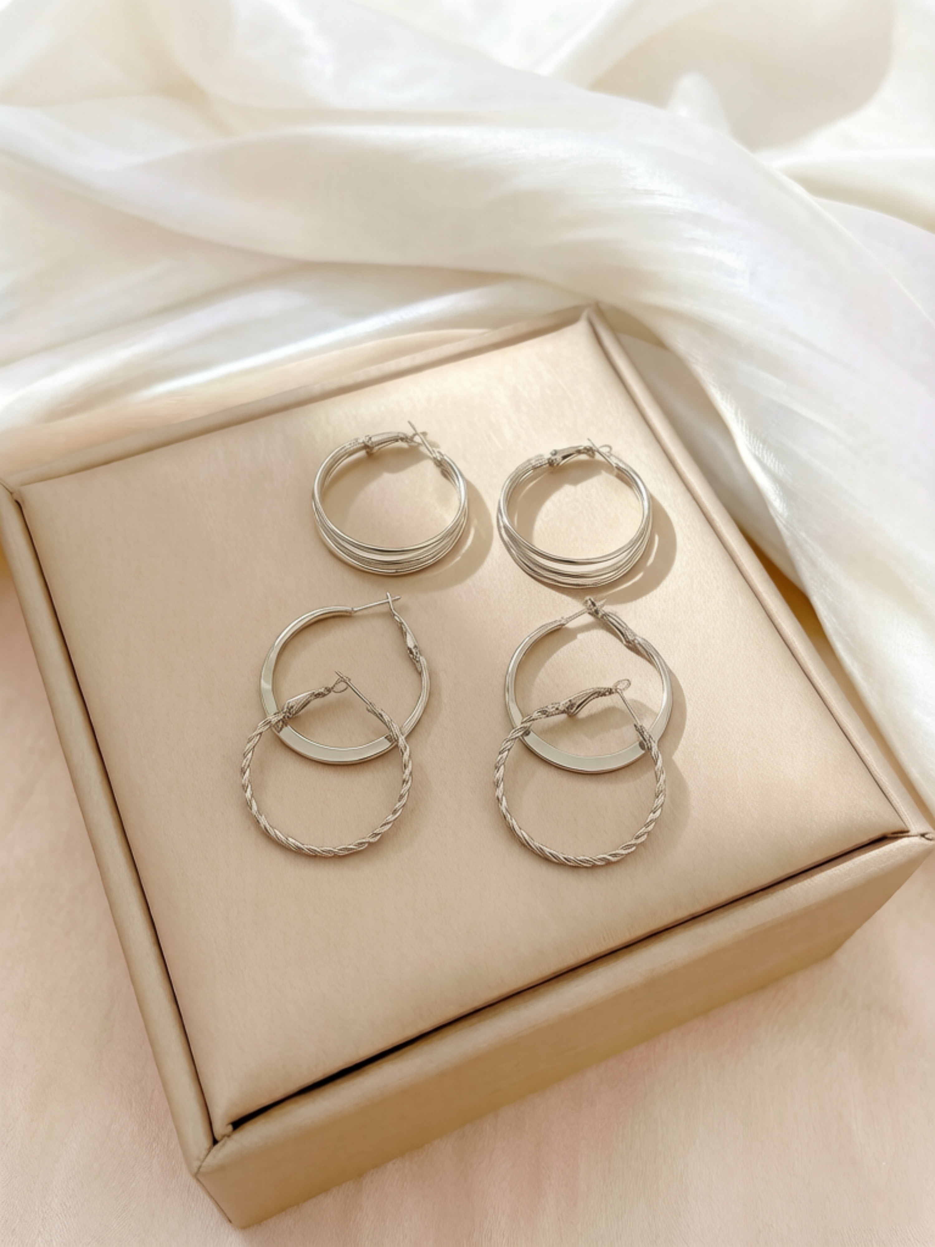 Silver Hoop Earrings Set for Casual Wear.