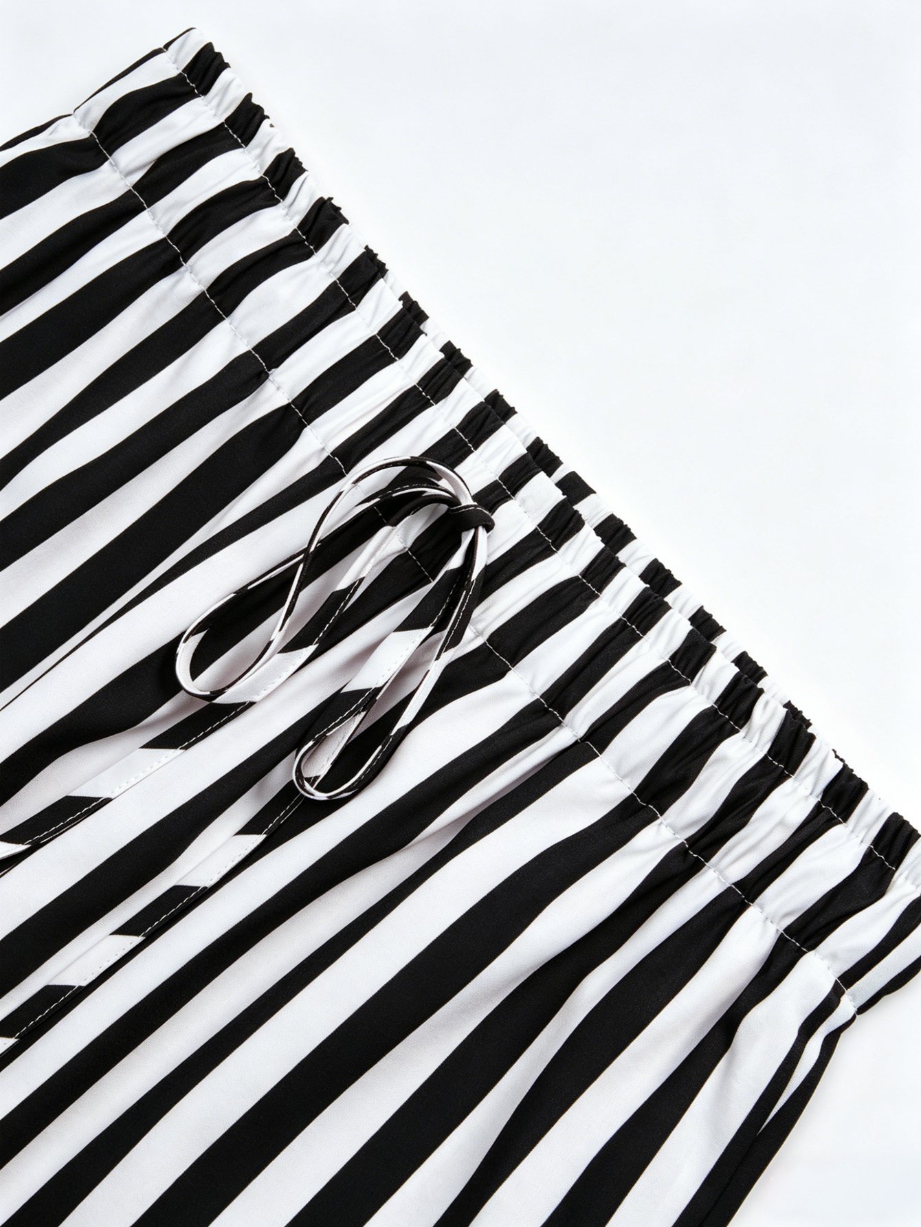 Chic Striped Wide Leg Drawstring Pants
