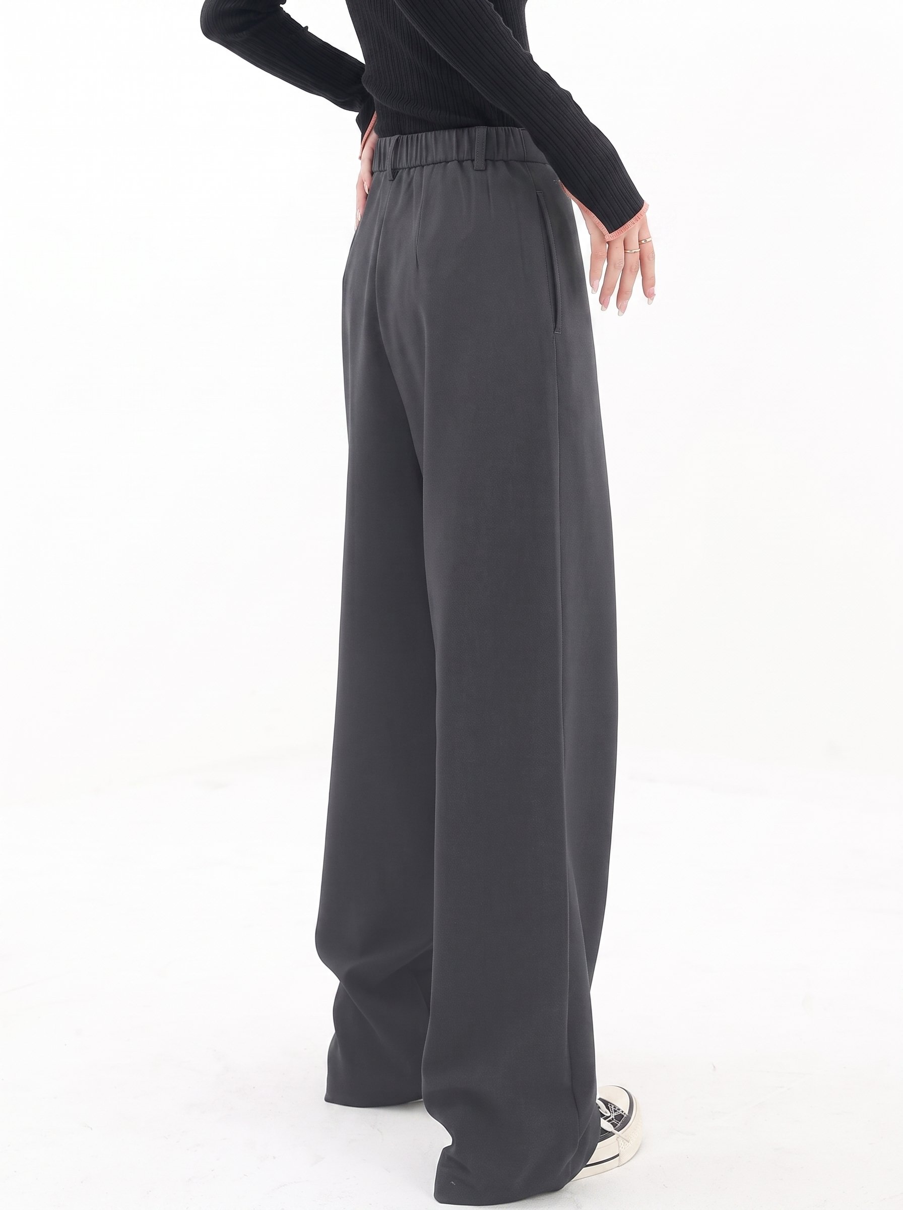 Grey Asymmetrical Waist Wide-Leg Trousers