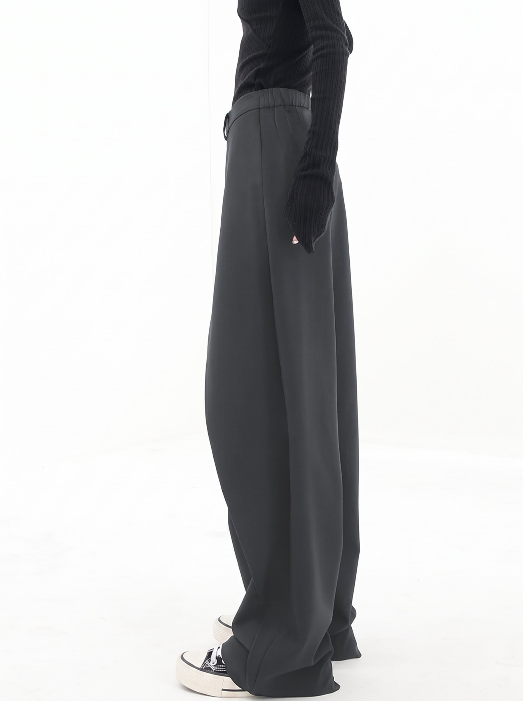 Grey Asymmetrical Waist Wide-Leg Trousers