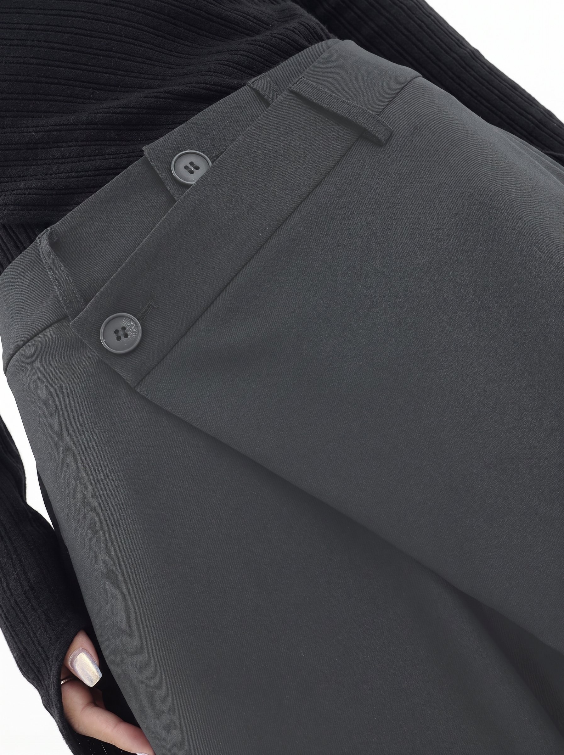 Grey Asymmetrical Waist Wide-Leg Trousers