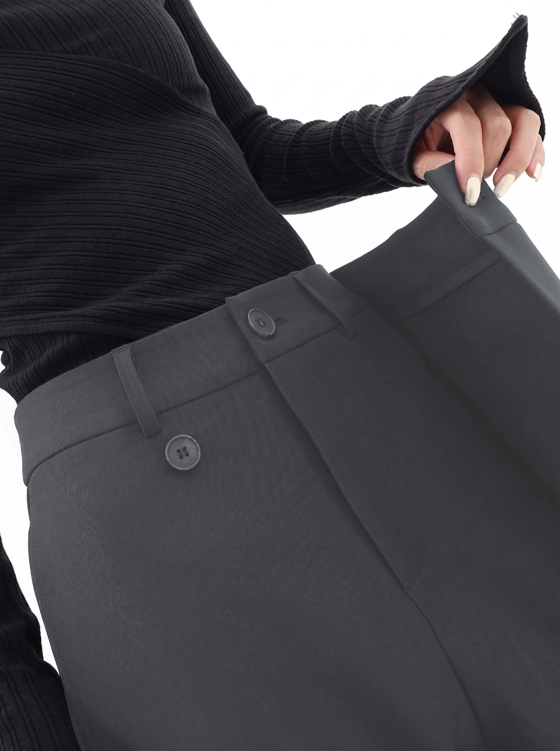 Grey Asymmetrical Waist Wide-Leg Trousers