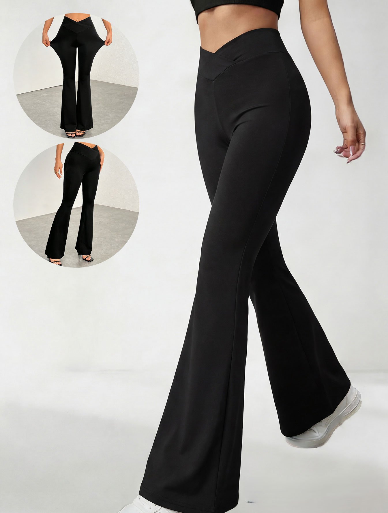 Black High-Waist Flare Trousers