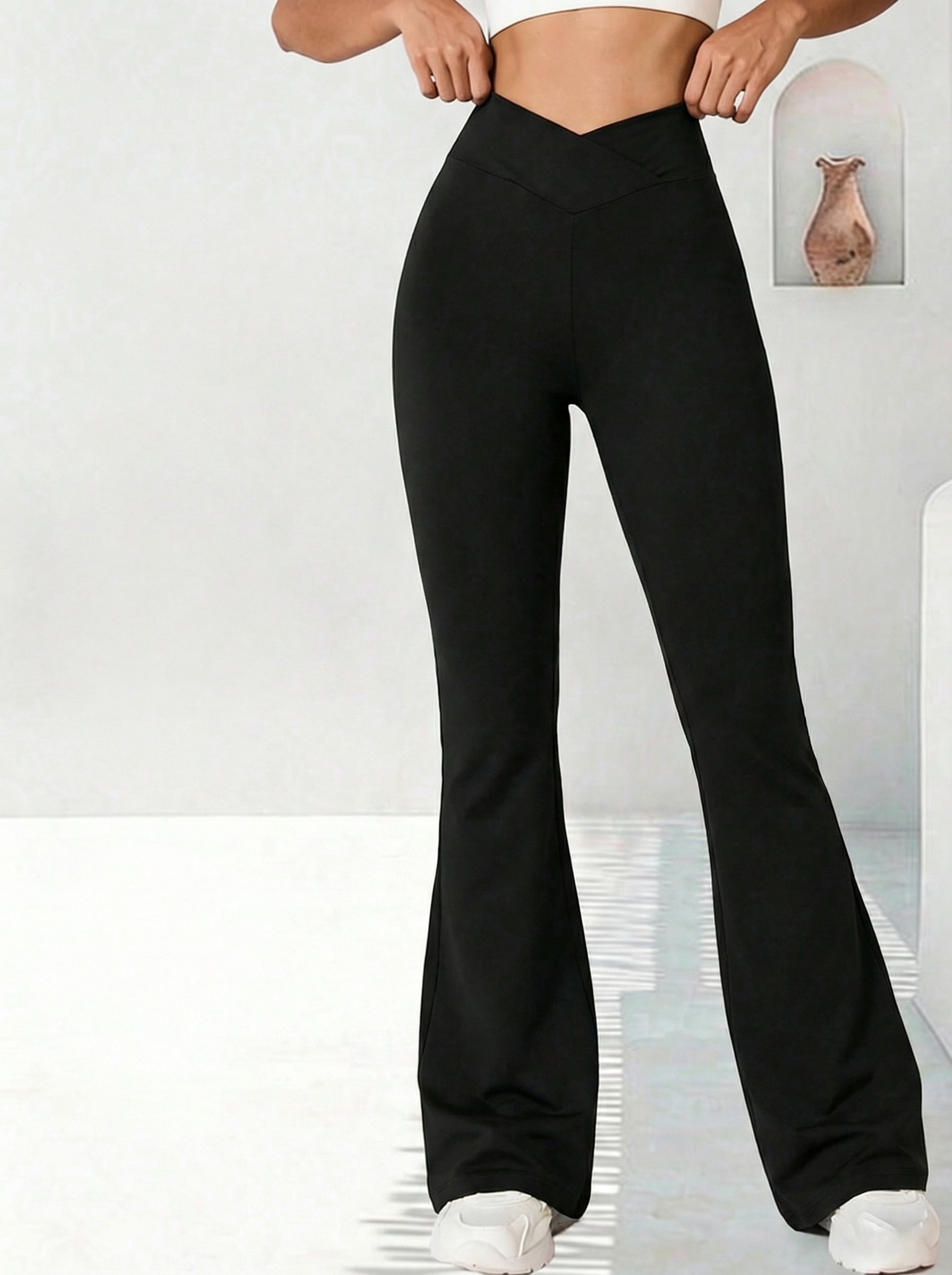 Black High-Waist Flare Trousers