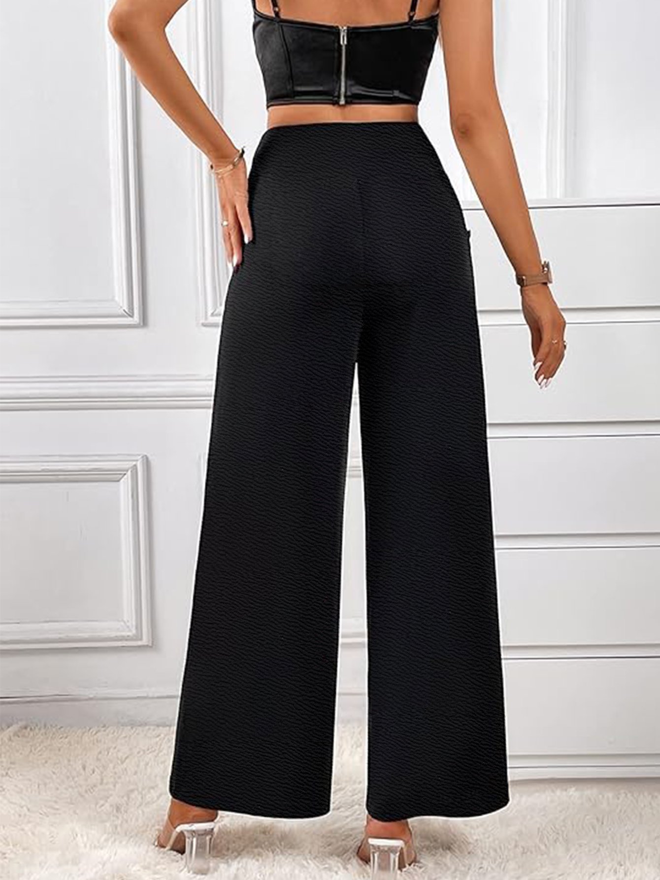 Black Wide-Leg High-Waist Trousers