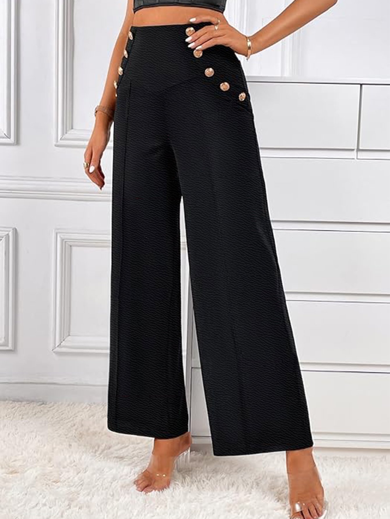 Black Wide-Leg High-Waist Trousers