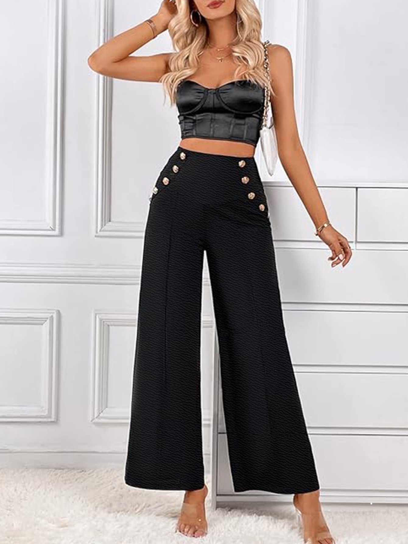 Black Wide-Leg High-Waist Trousers