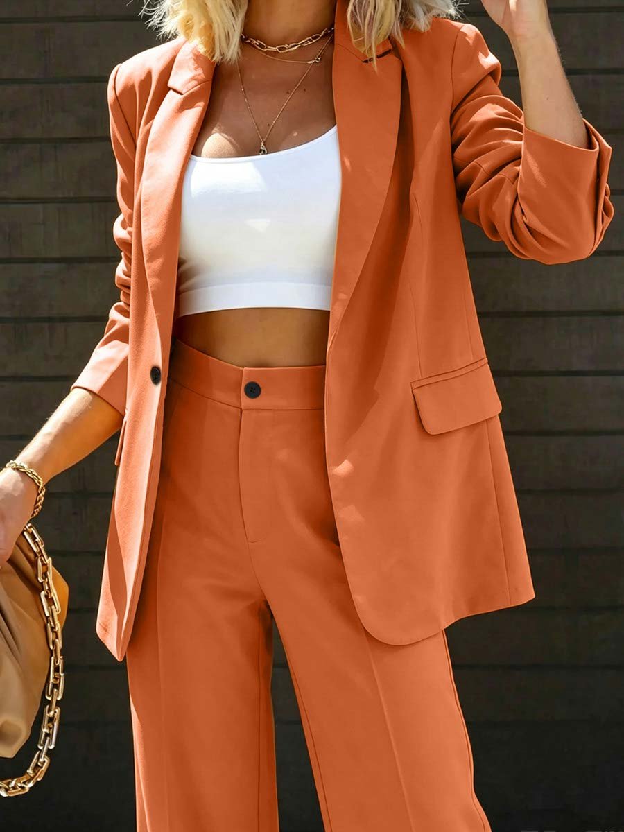 Lapel Open Blazer and Straight Leg Pants Set