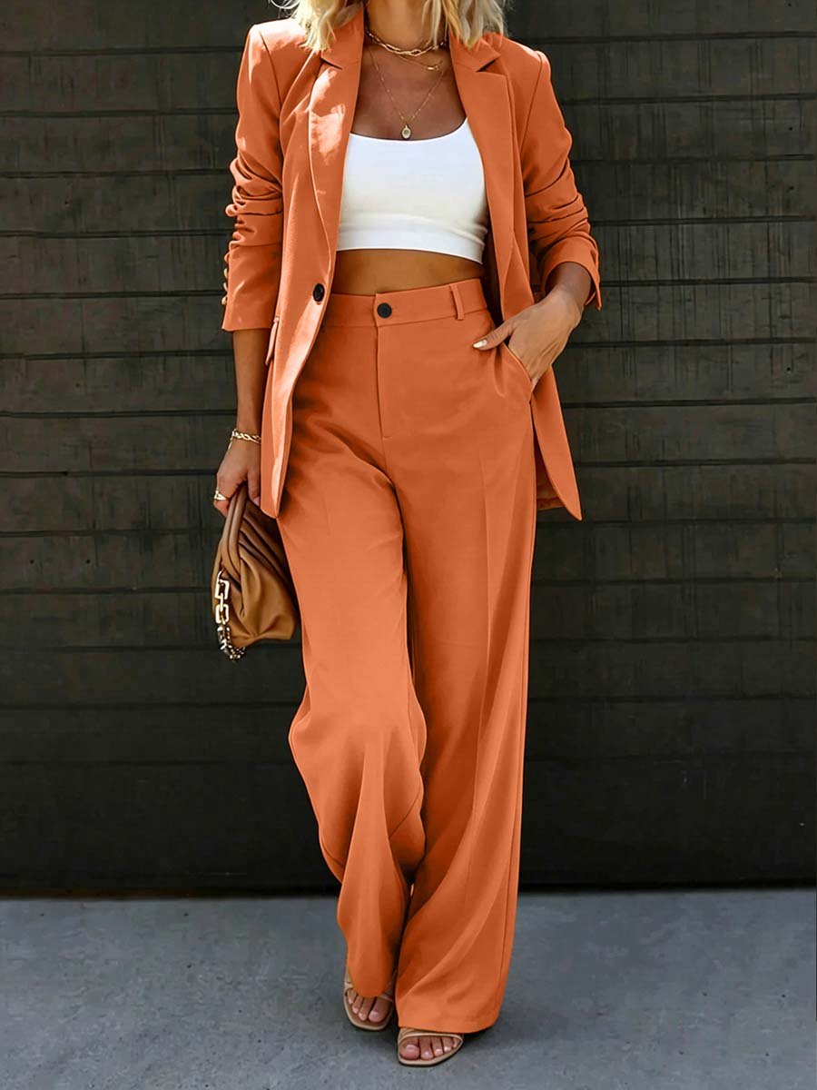 Lapel Open Blazer and Straight Leg Pants Set