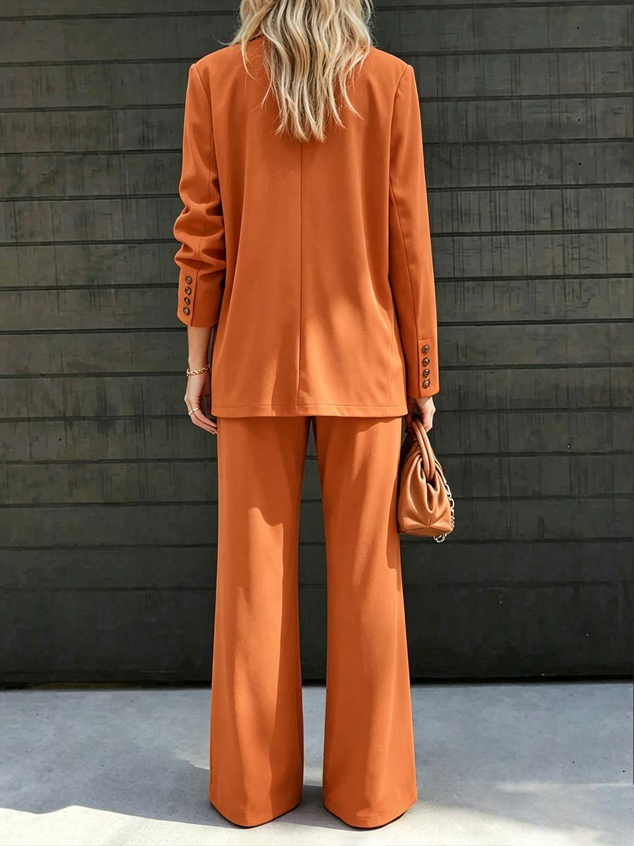 Lapel Open Blazer and Straight Leg Pants Set