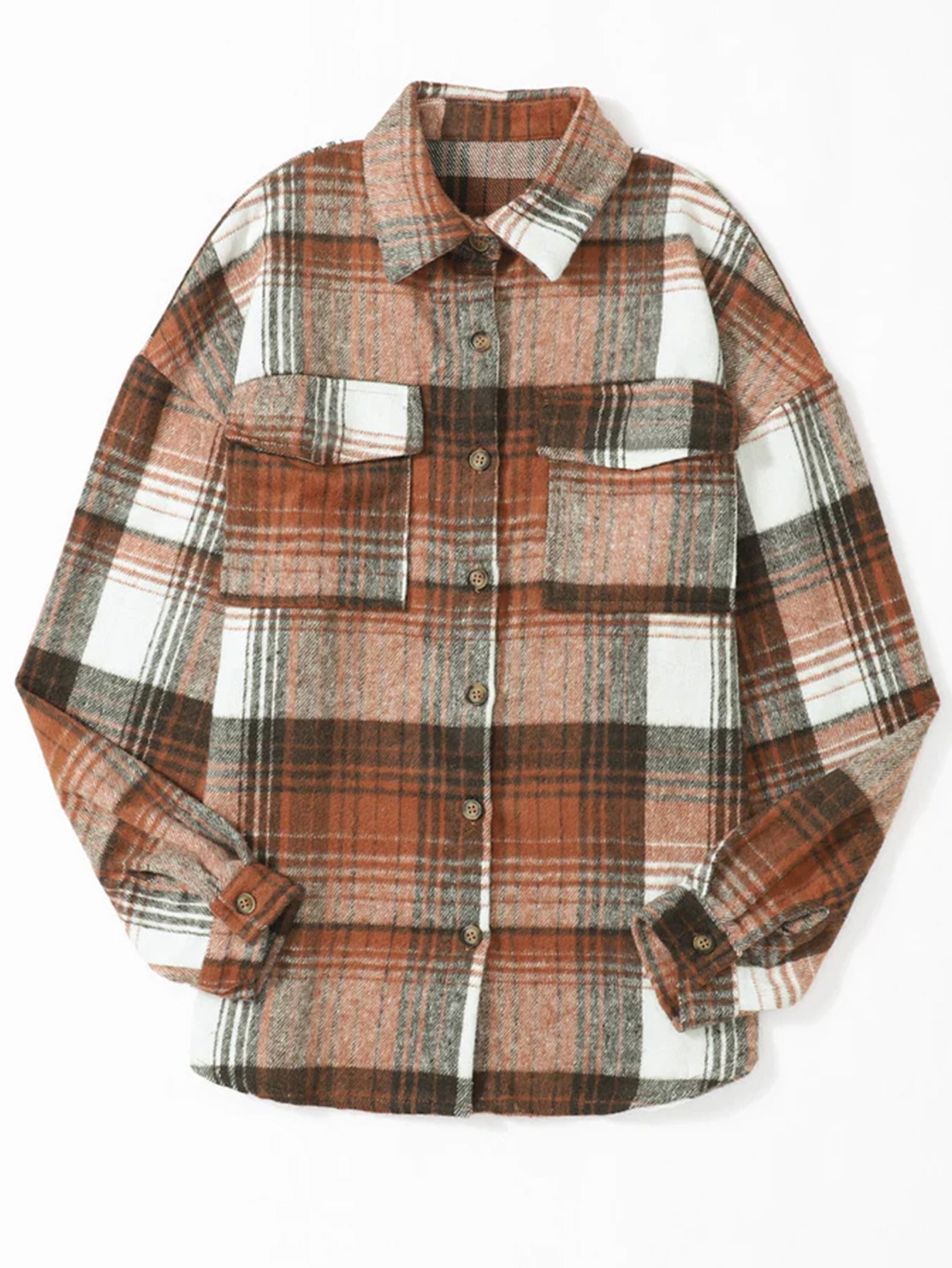 Brown Plaid Long Sleeve Button-Up Shirt