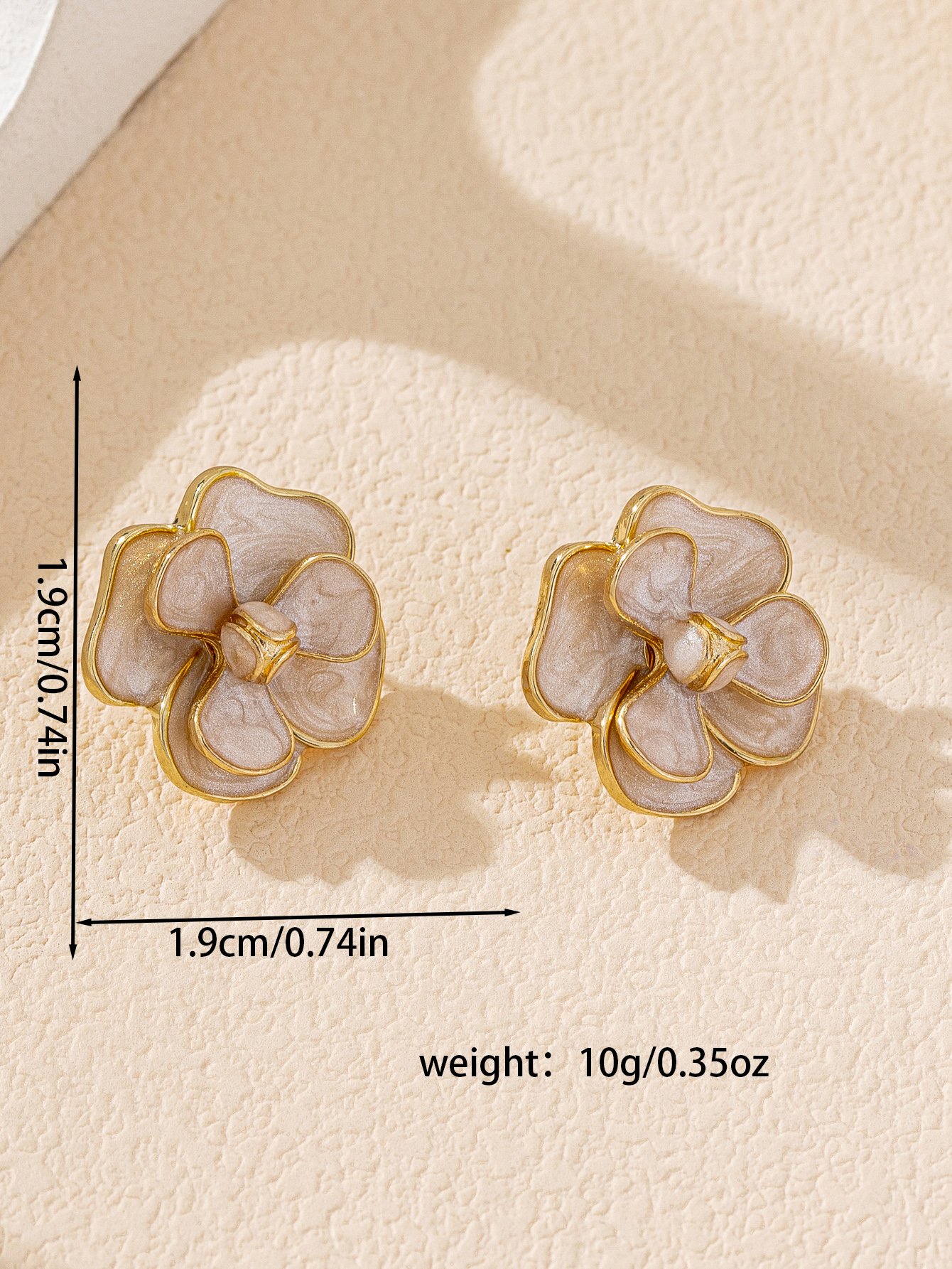 Gold and White Floral Stud Earrings - Casual Wear.