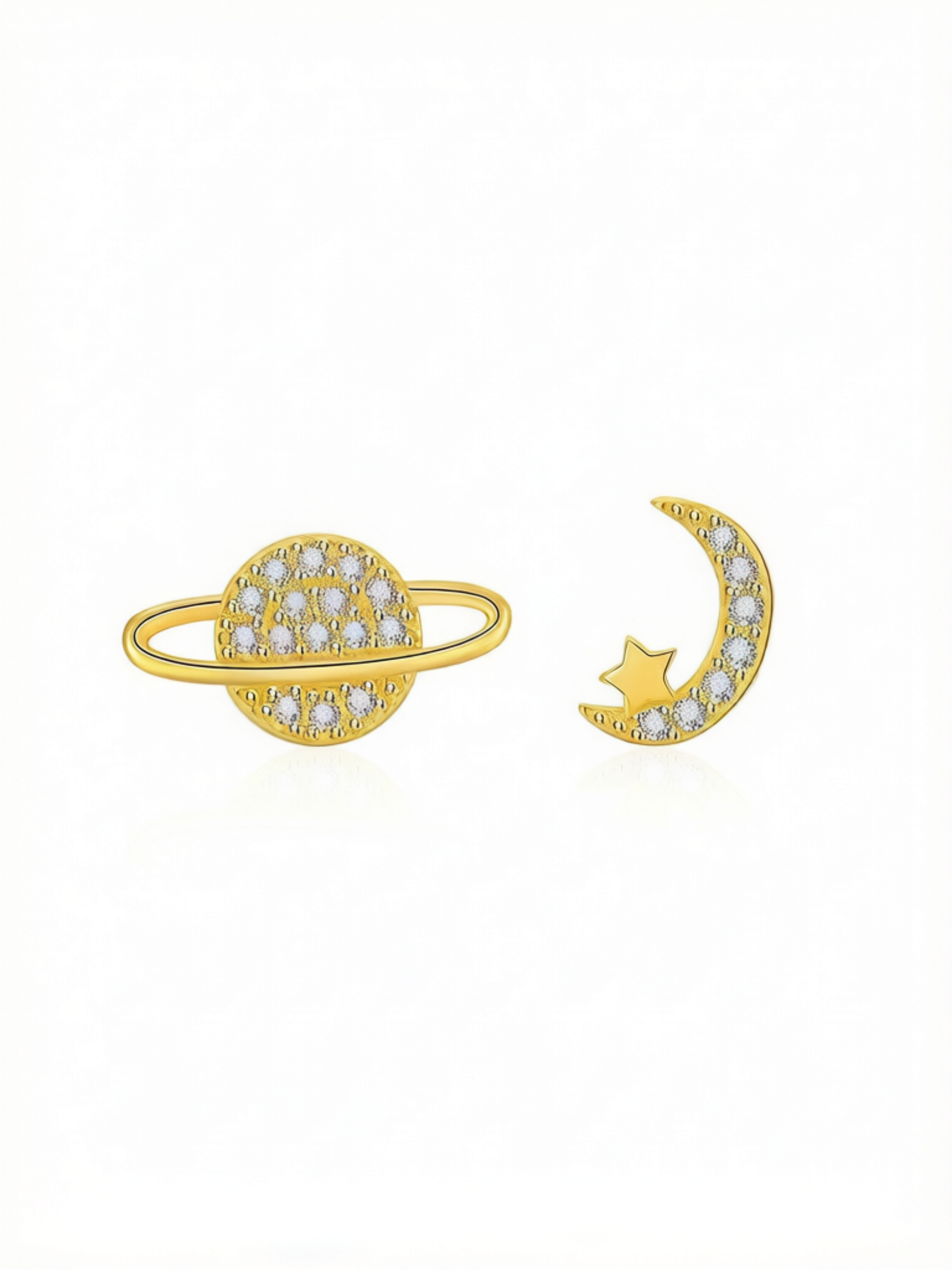 Gold Plated Moon and Planet Stud Earrings for Women.