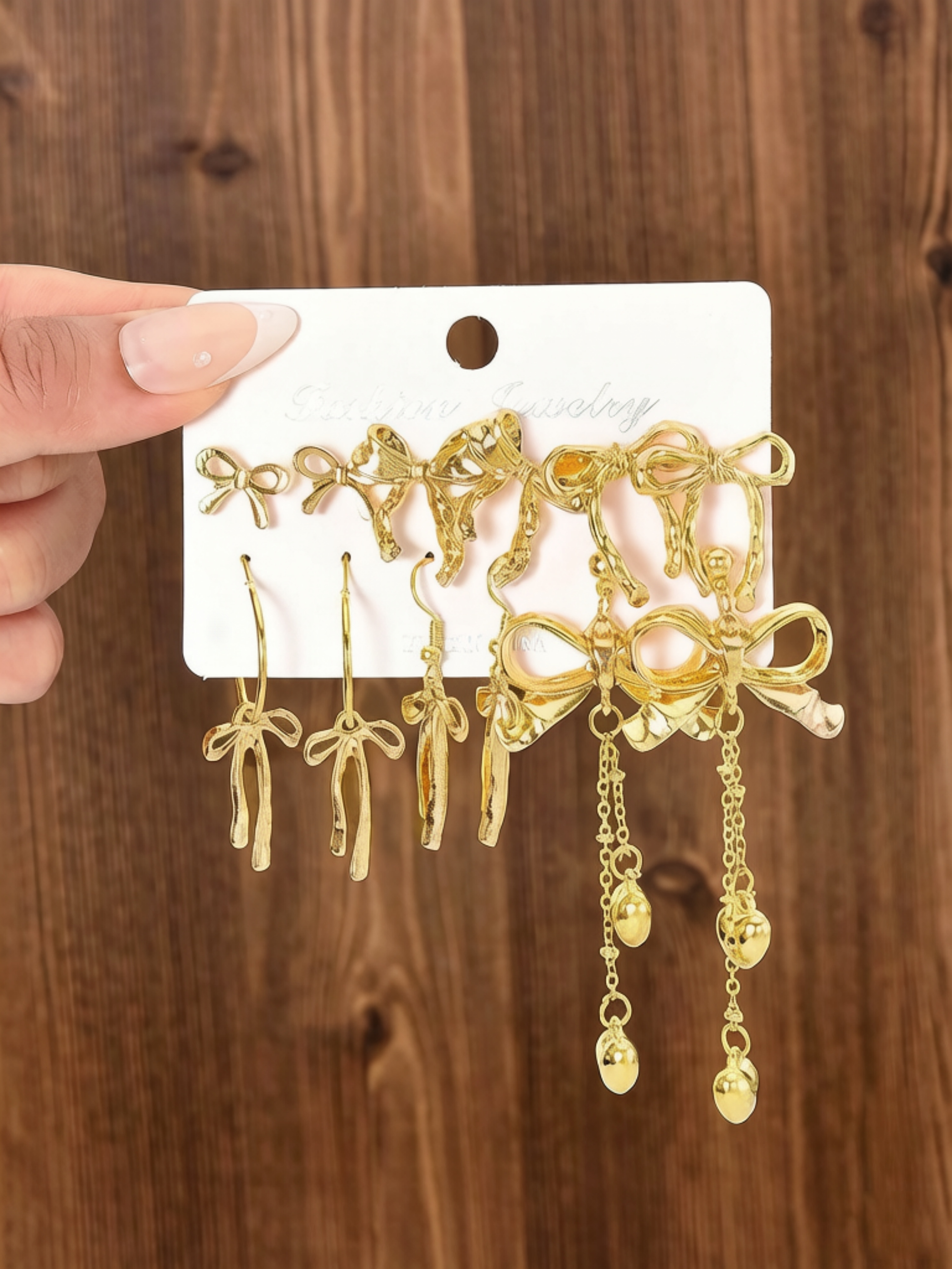 Gold Bow Earring Set for Casual Wear.