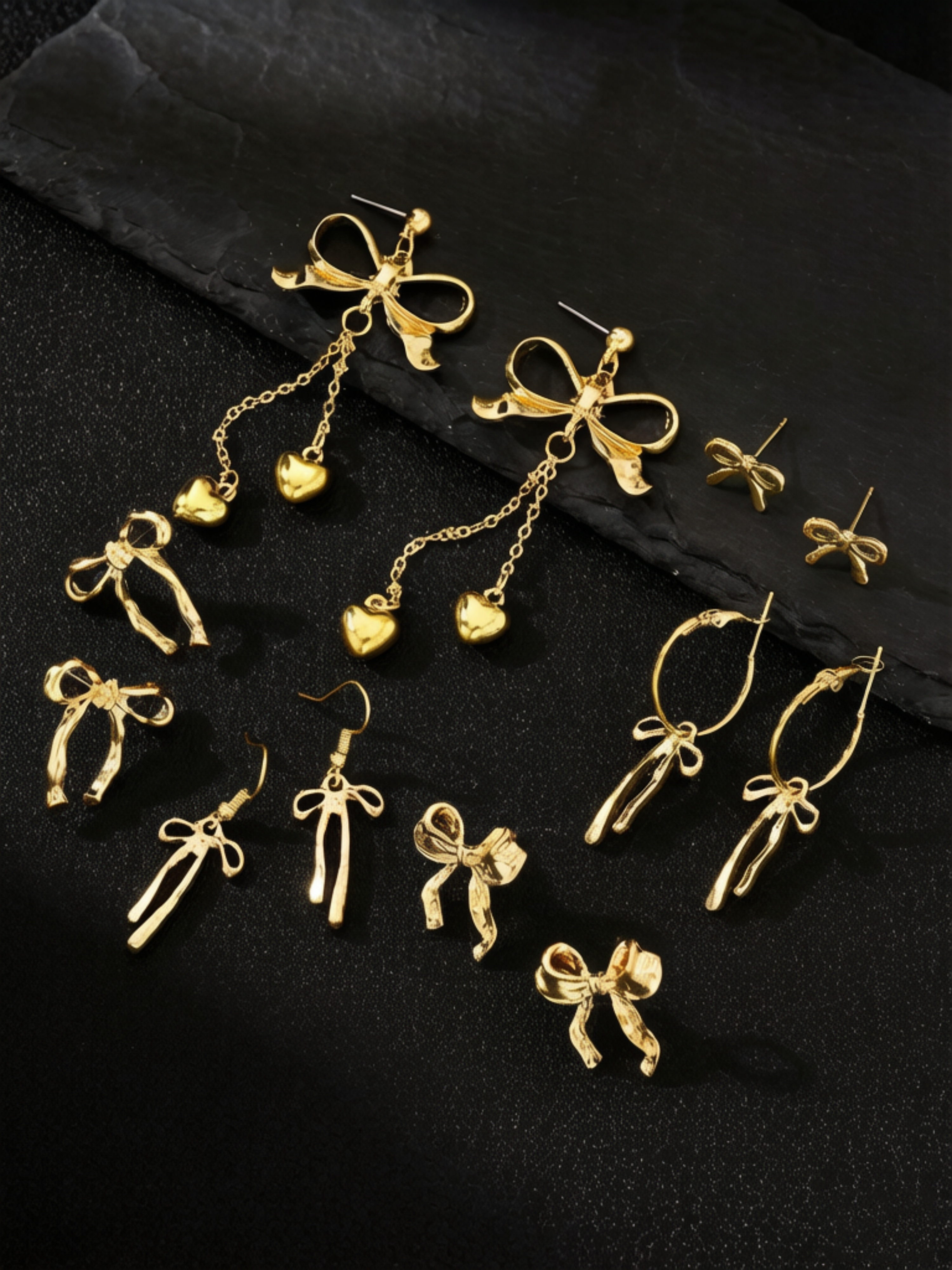 Gold Bow Earring Set for Casual Wear.