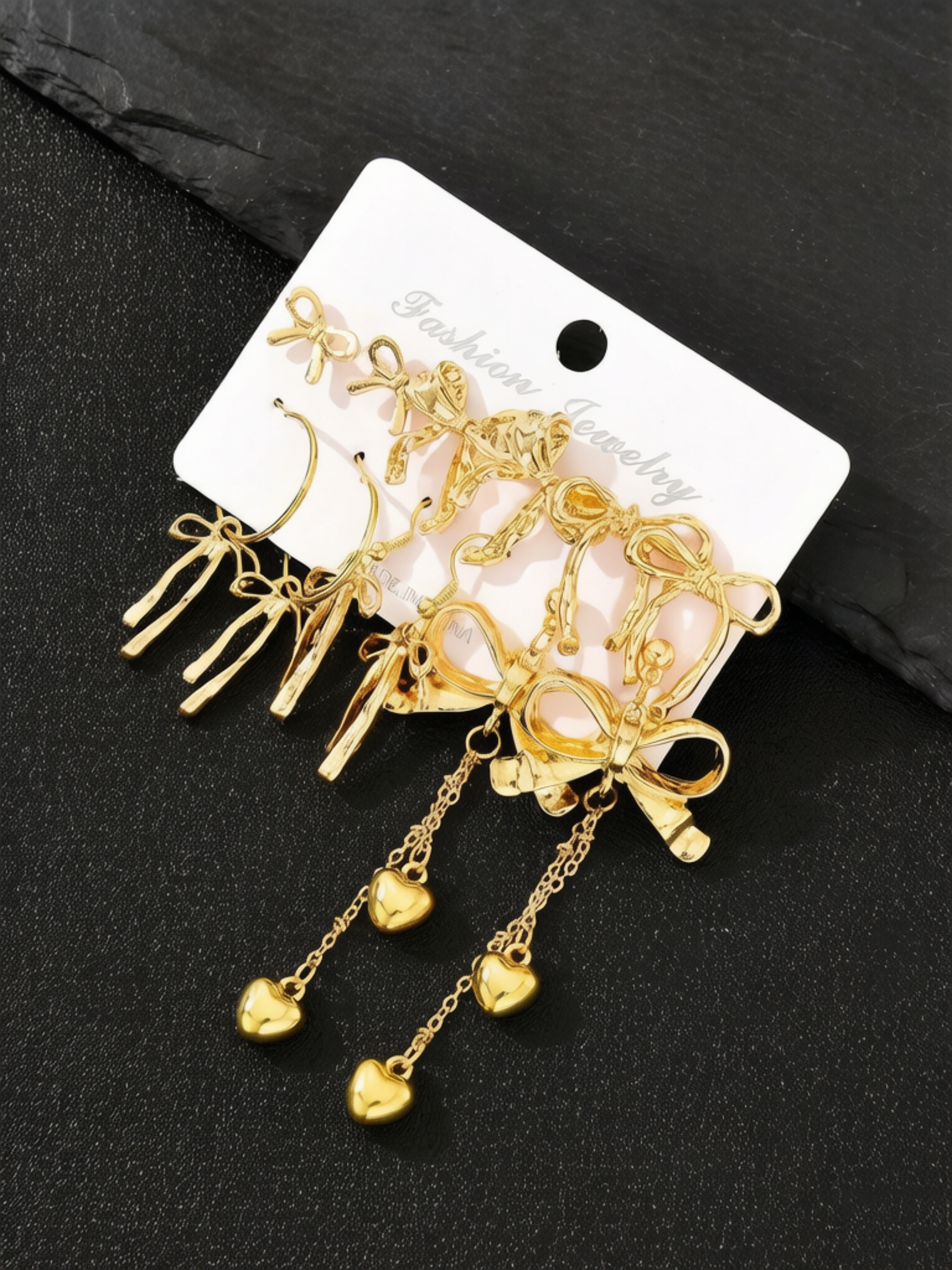 Gold Bow Earring Set for Casual Wear.