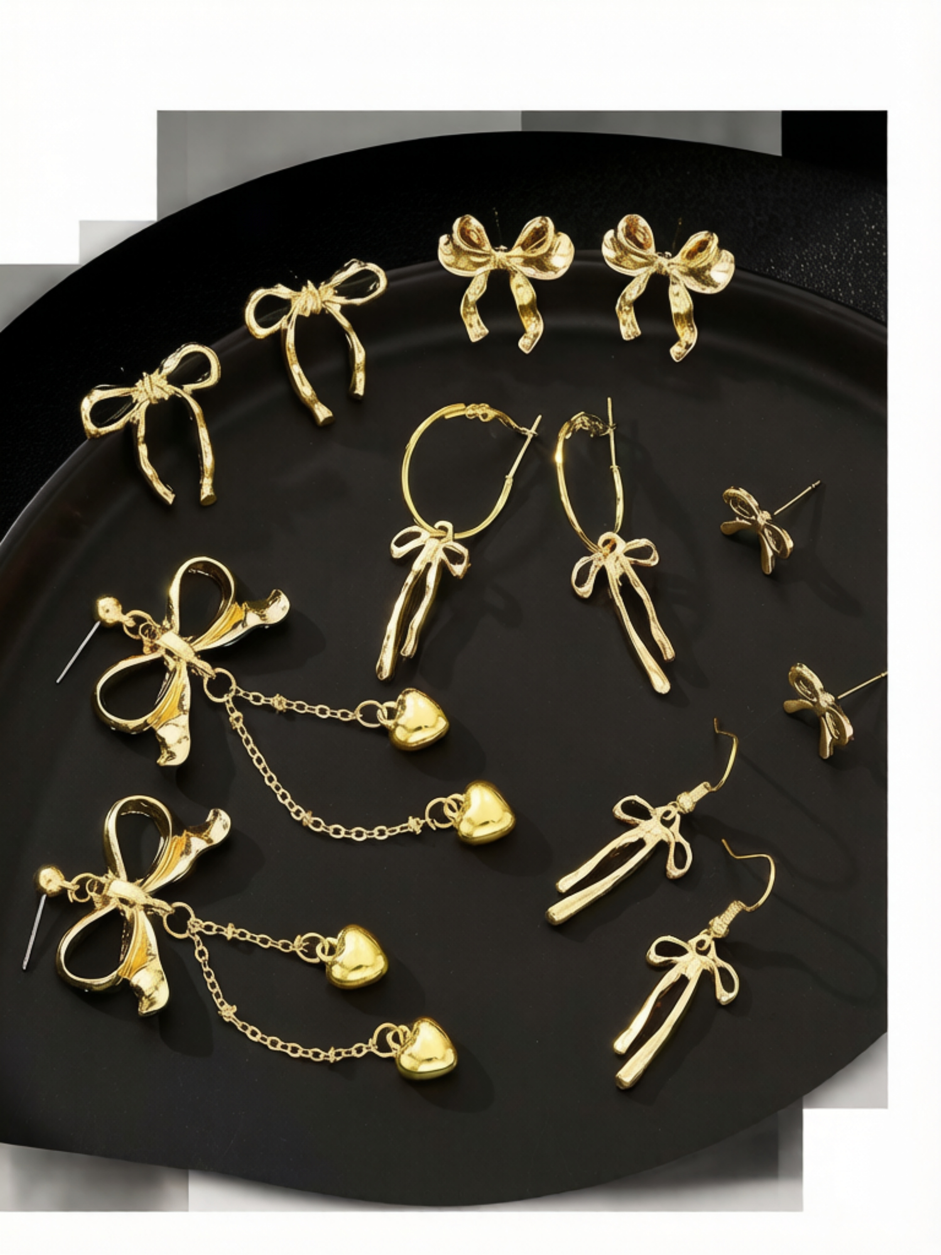 Gold Bow Earring Set for Casual Wear.