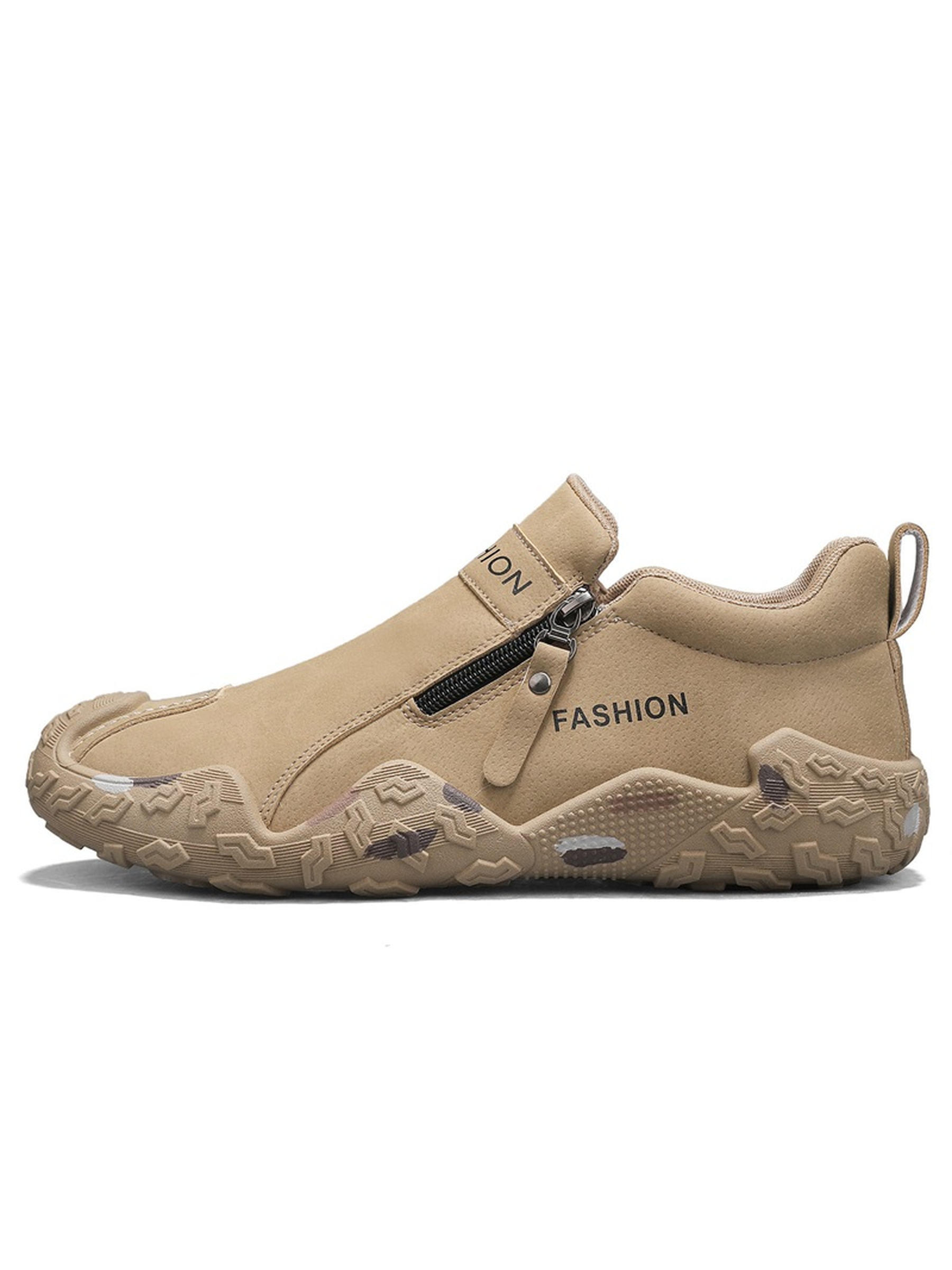 Khaki Slip-On Casual Shoes with Side Zipper