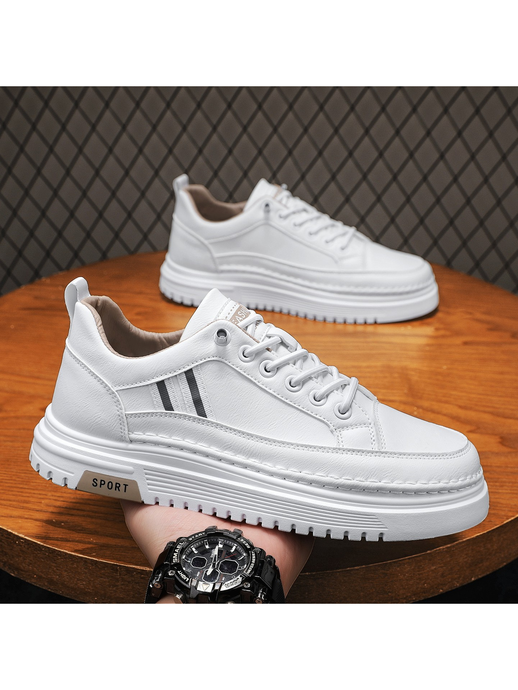 Men Khaki Sport-Accent Casual Sneakers