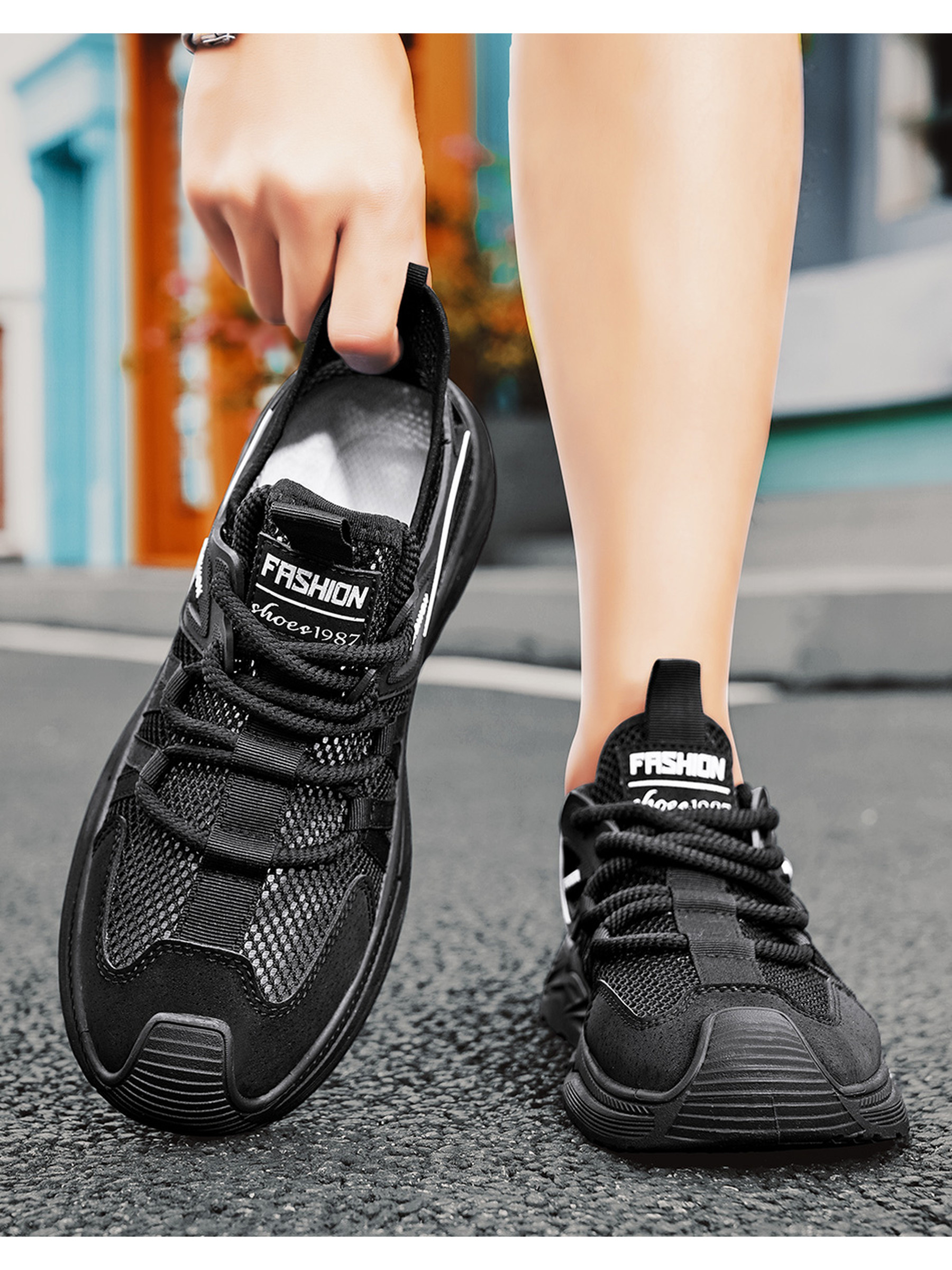 Men PU Textile Chunky Lace-Up Sneakers