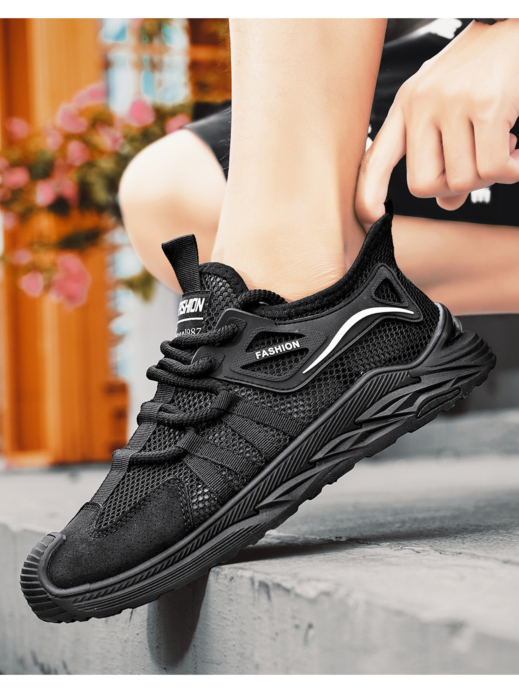 Men PU Textile Chunky Lace-Up Sneakers