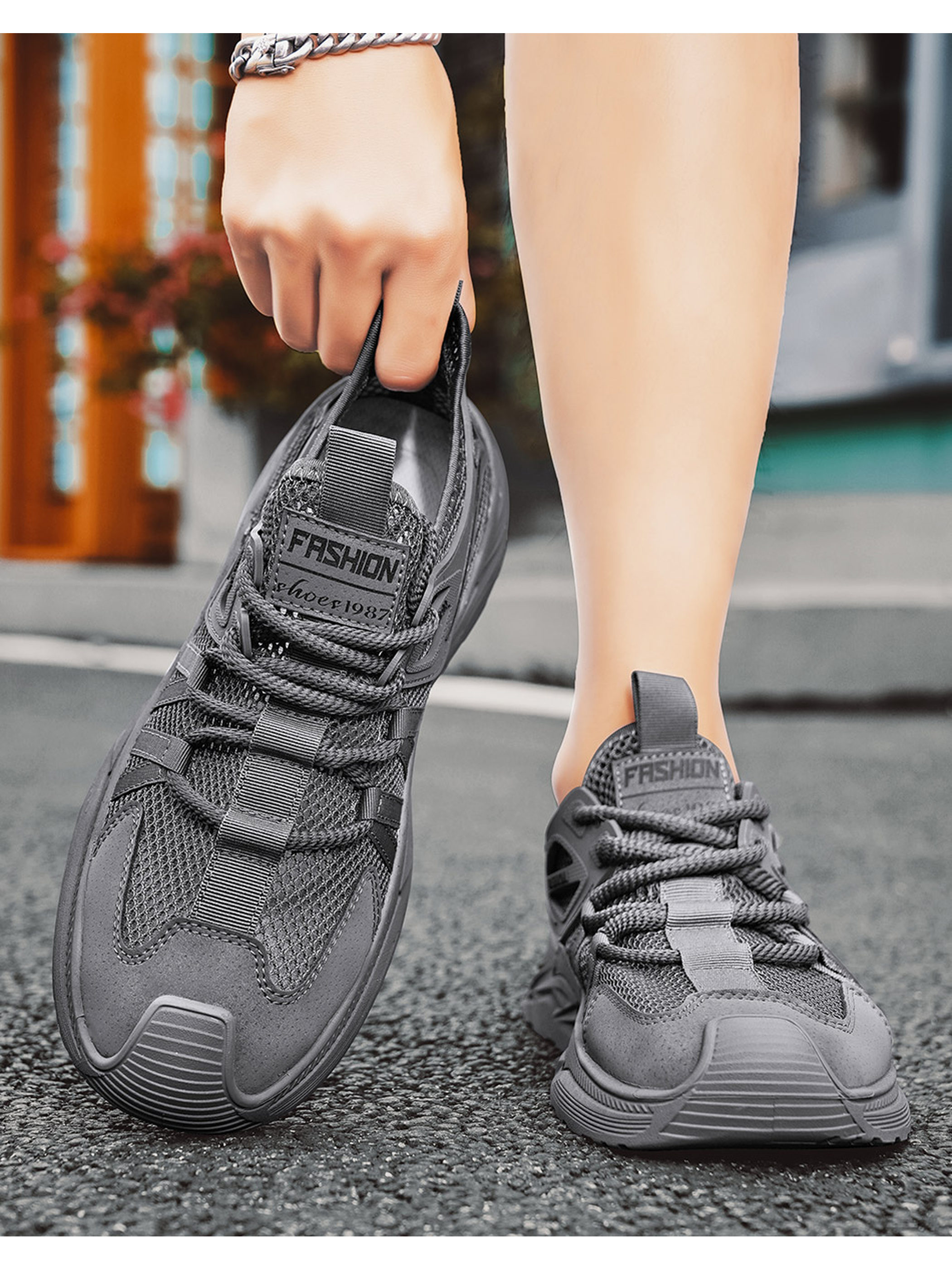 Men PU Textile Chunky Lace-Up Sneakers