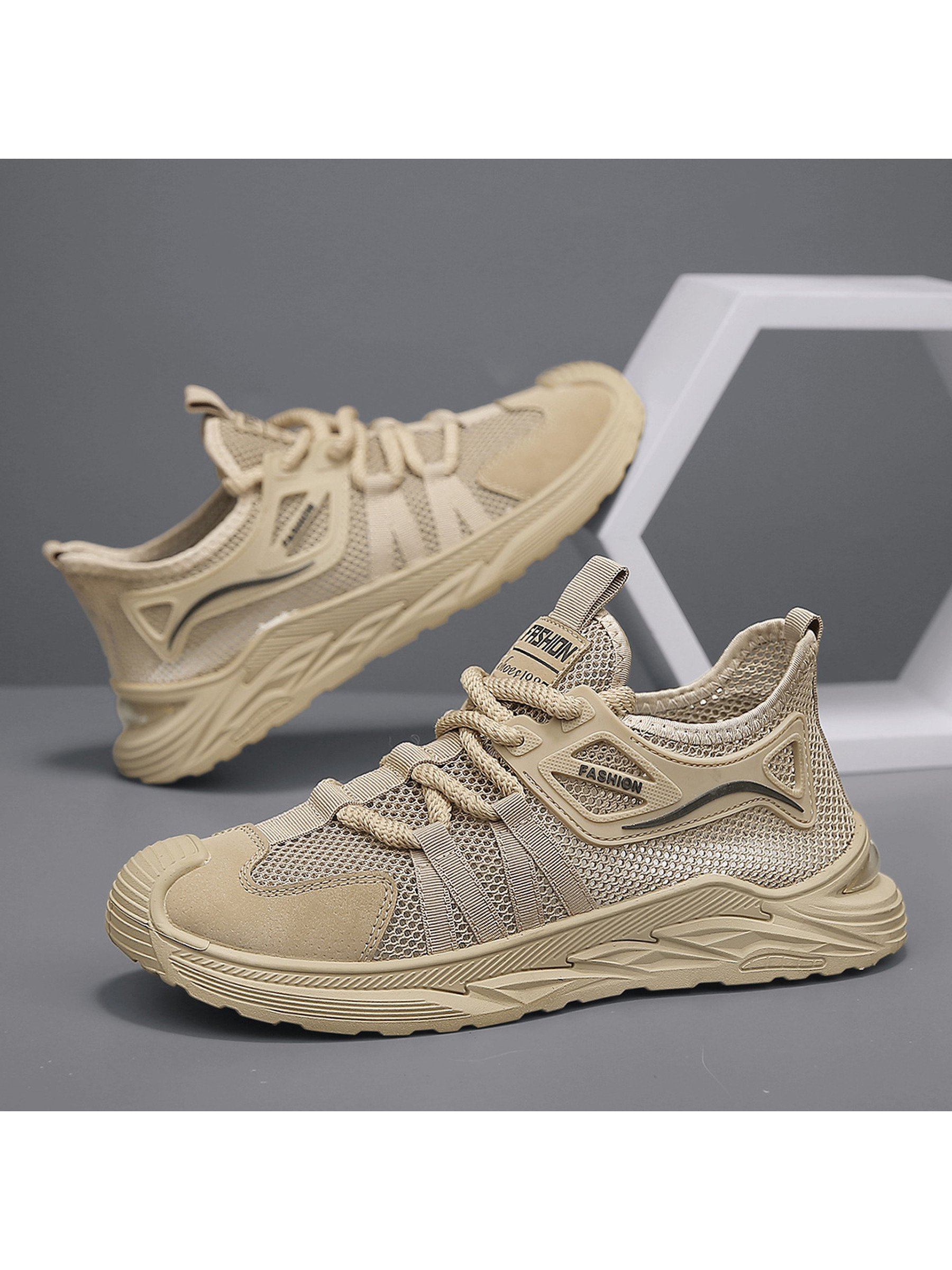 Khaki Breathable Mesh Sports Sneakers