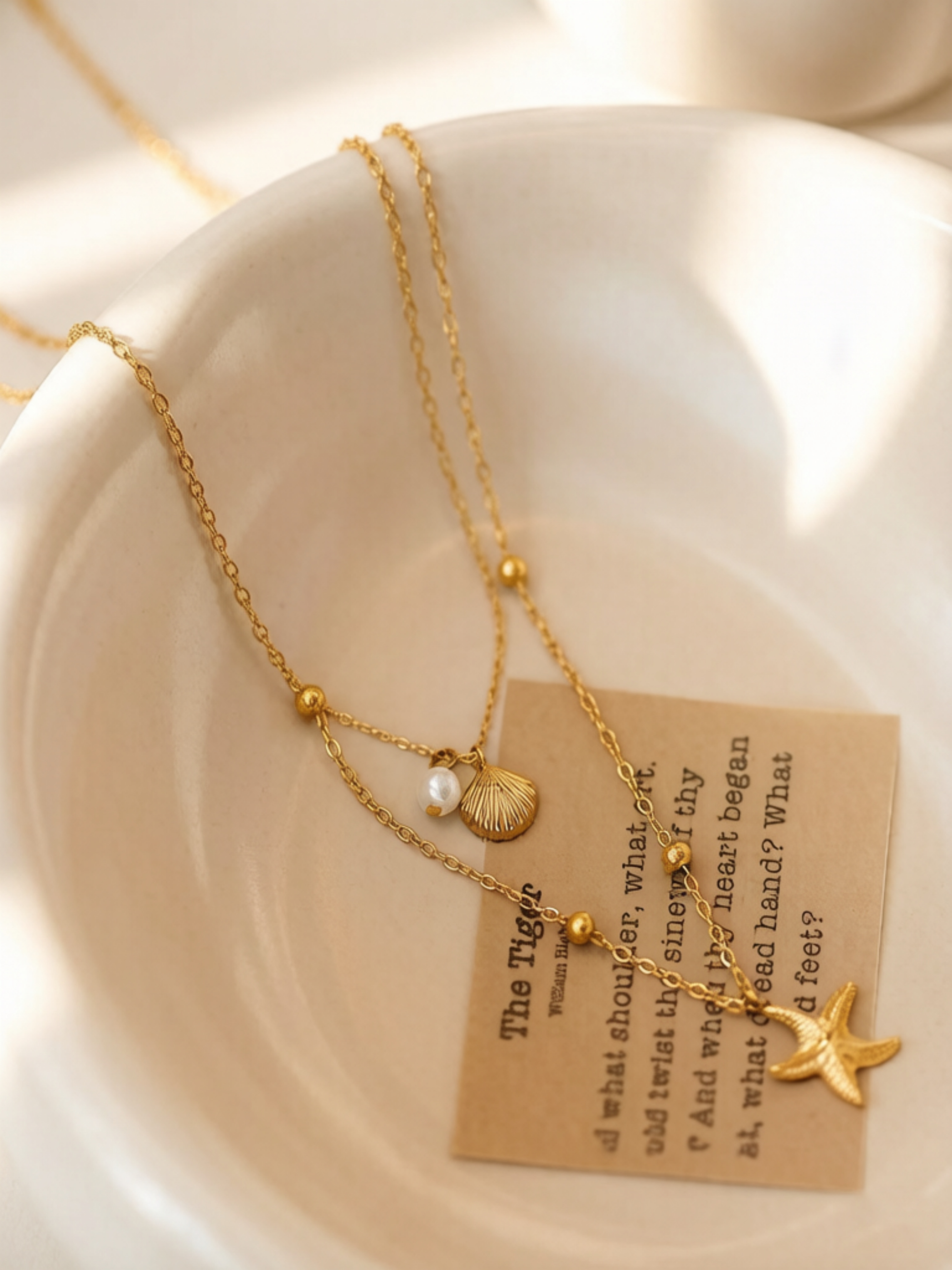 Gold Layered Necklace Set with Pearl and Shell Charms
