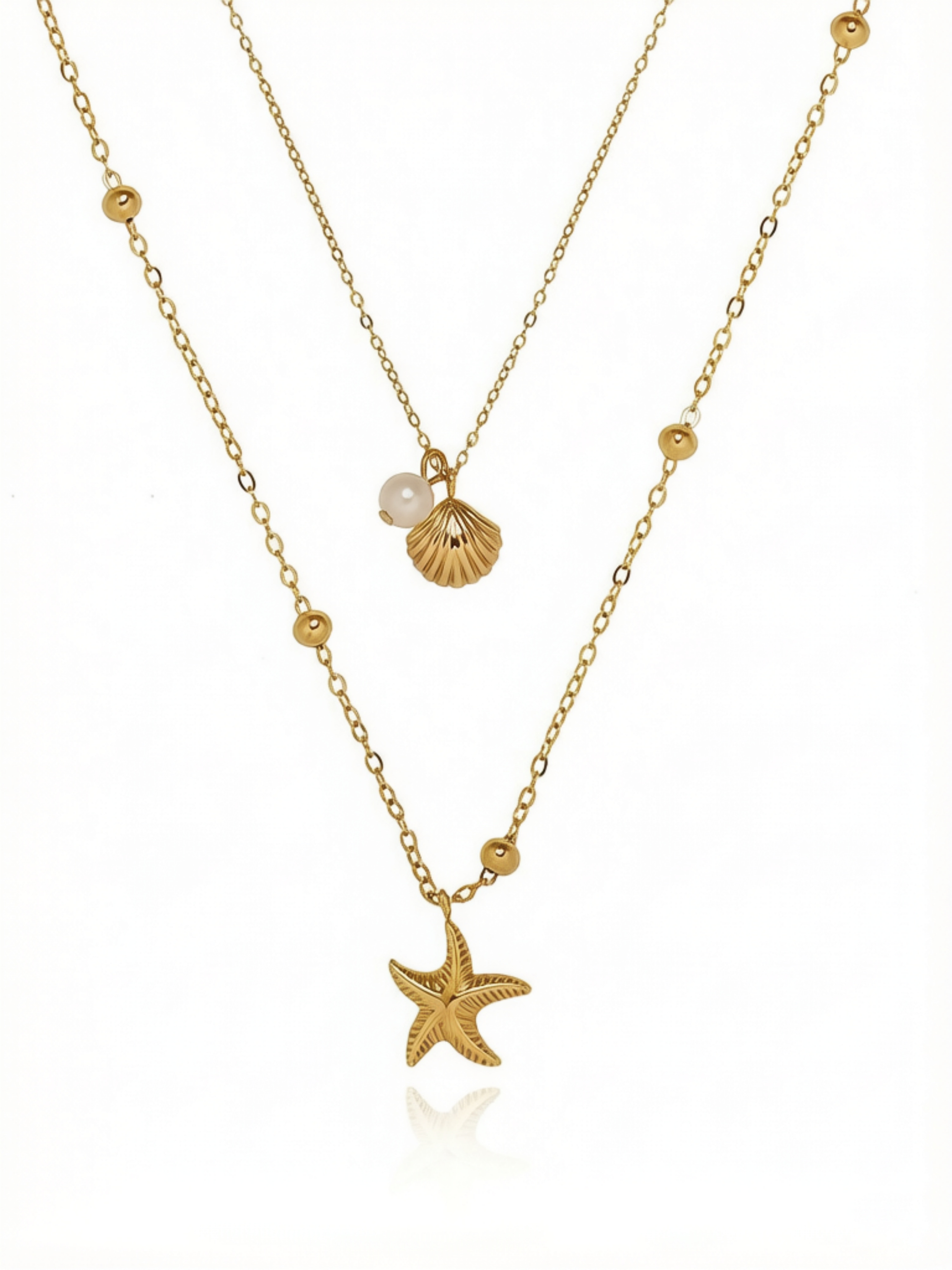Gold Layered Necklace Set with Pearl and Shell Charms